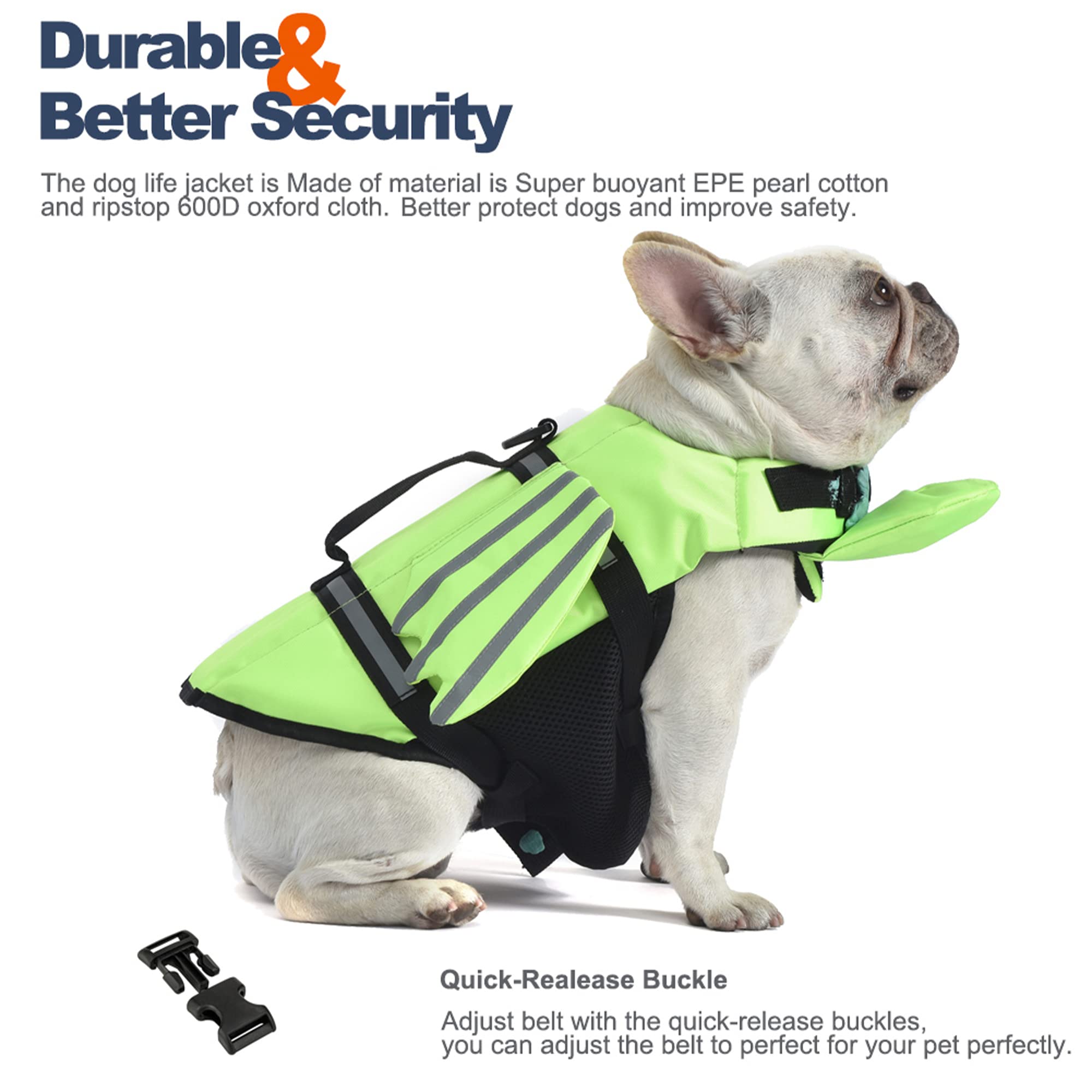 Petglad Dog Life Jacket, Wings Dog Life Vest With Chin Float Rescue Handle For Small Medium Large Dogs, Adjustable High Visibility Flotation Pet Safety Swim Vest For Swimming Boating (Green, Xs)