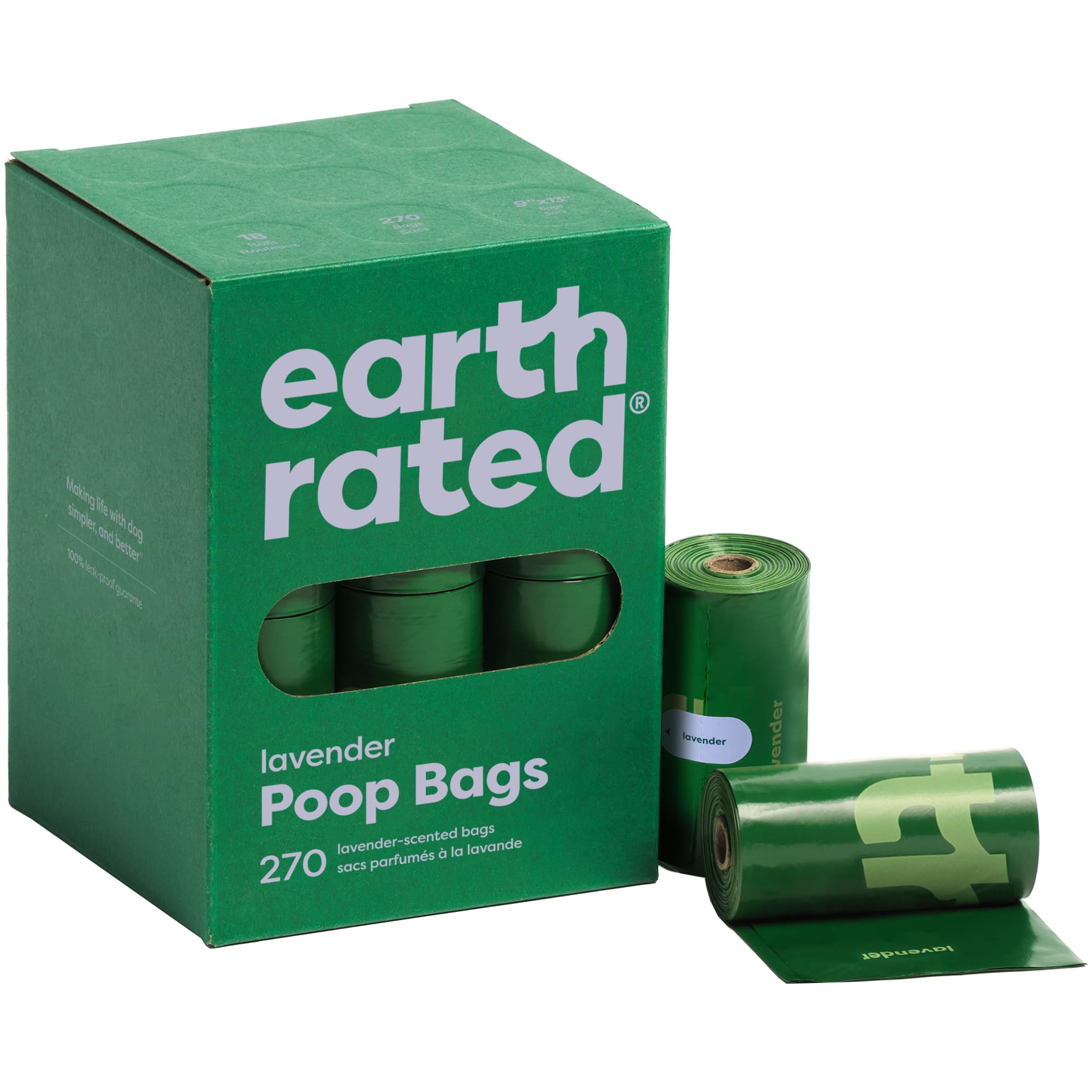 Earth Rated Poop Bags For Dogs, Guaranteed Leak Proof And Extra Thick Waste Bag Refill Rolls, Lavender Scented, 270 Count