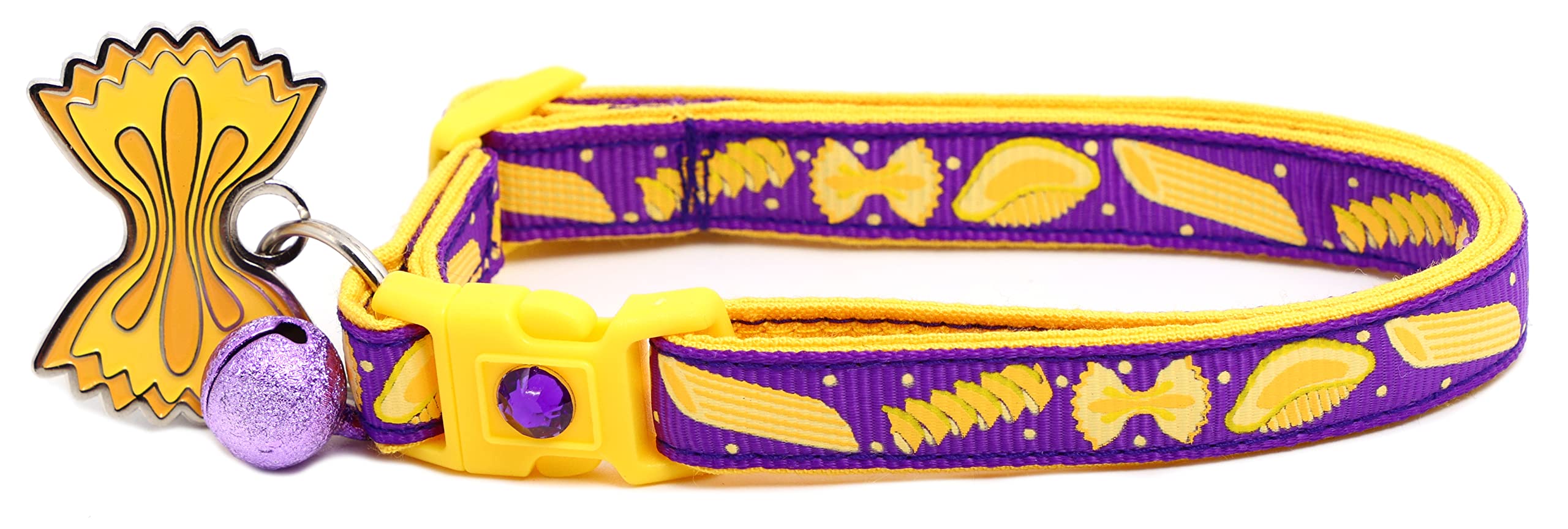 Noodle Cat Collar - Safety - Breakaway - Charm And Bell - Pugs2Persians (Large(10Lbs & Up), Purple)