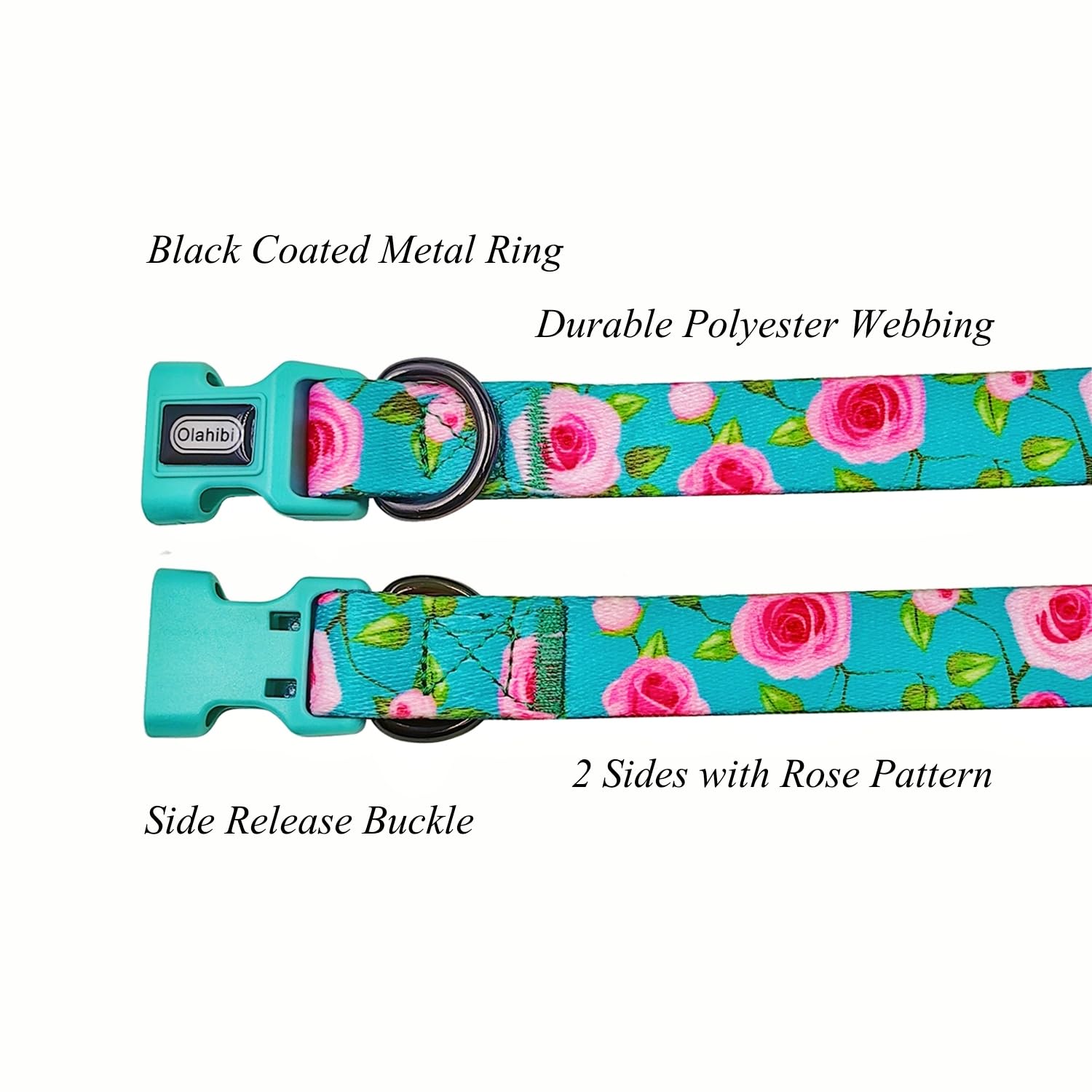 Olahibi Dog Collar And Leash Set, Rose Pattern, Polyester Material, 5Ft Matching Leash, For Large Dogs.(L, Green Rose Set)