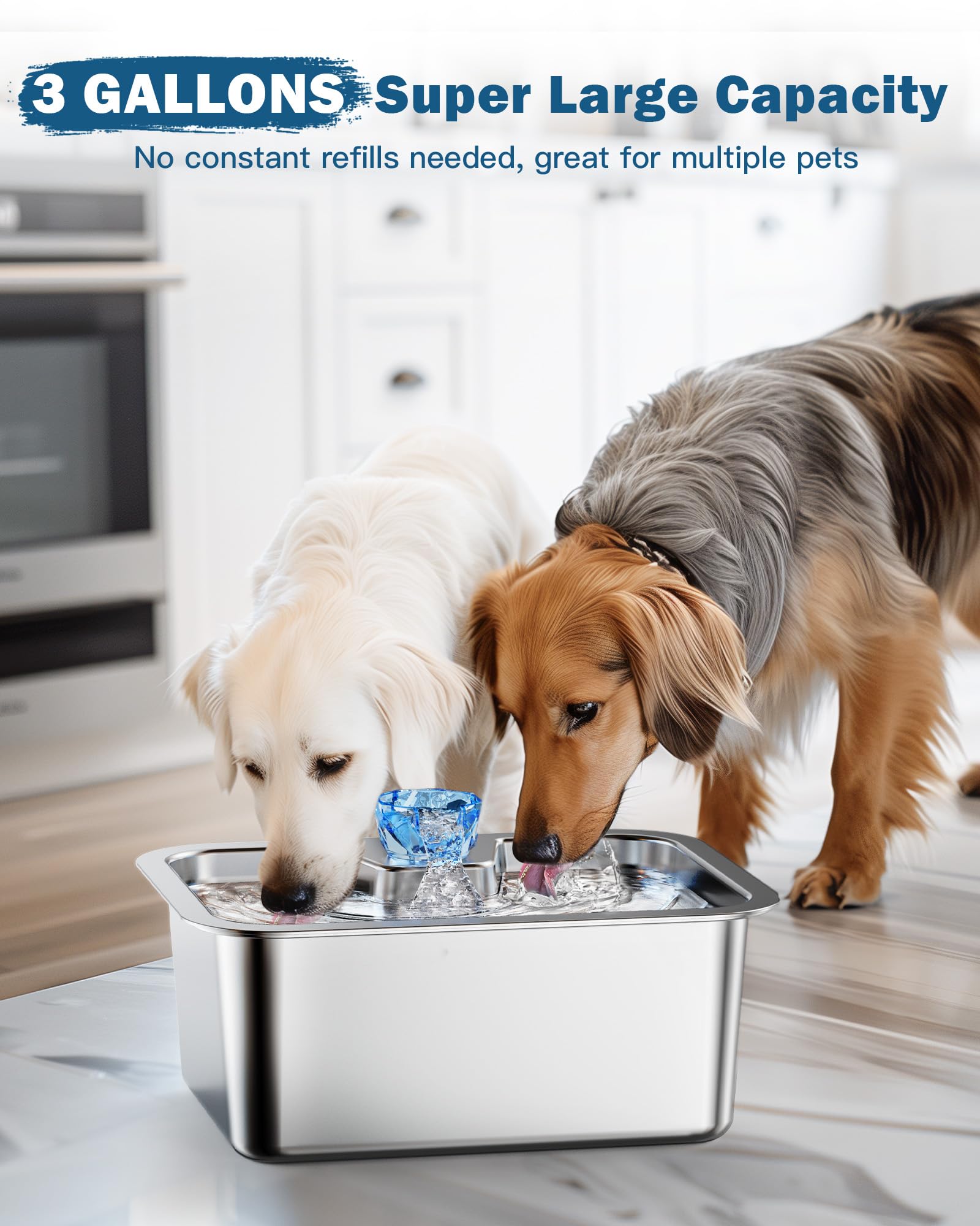 Large Dog Water Fountain Stainless Steel,3 Gallon Extra Big Pet Water Fountain For Large Dogs With 4 Filters,Automatic Dog Water