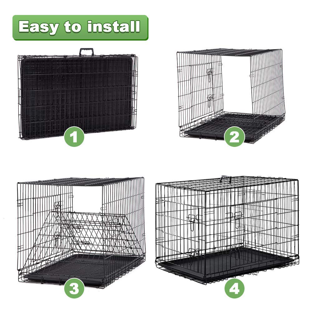 Home For Pets Dog Crate Cage Extra Folding Large Double Door Pet Crate,Includes Divider And Tray,(Black,36)