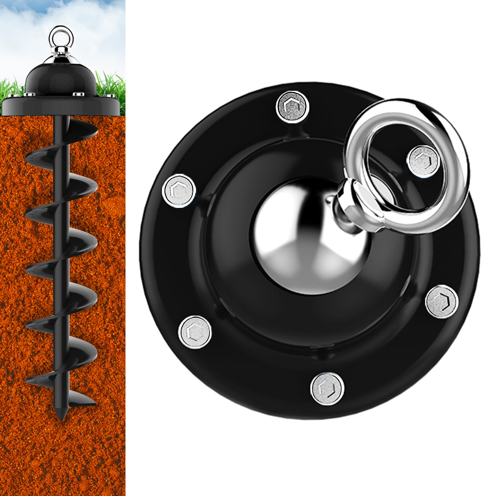 Eurmax USA 360? Swivel Pet Dog Tie Out Stake Dog Anchor Heavy Duty Dog Yard Stake Rust Proof Anchor Dog Tether(Black)