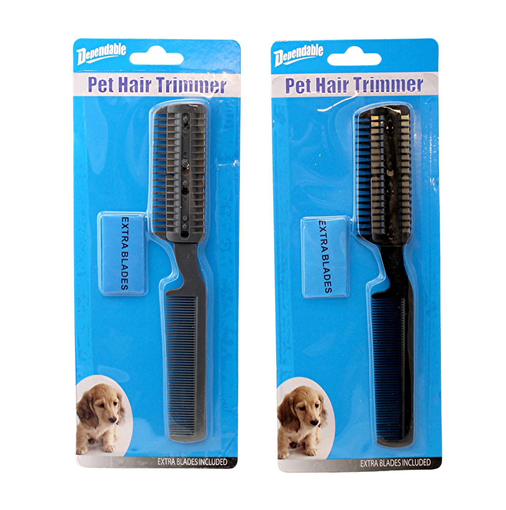 2-Pack Manual Pet Hair Trimmer For Dogs & Cats - Quiet Razor With Extra Blades, Comb Attachment - Comfortable Grip, Safe For All Coat Types