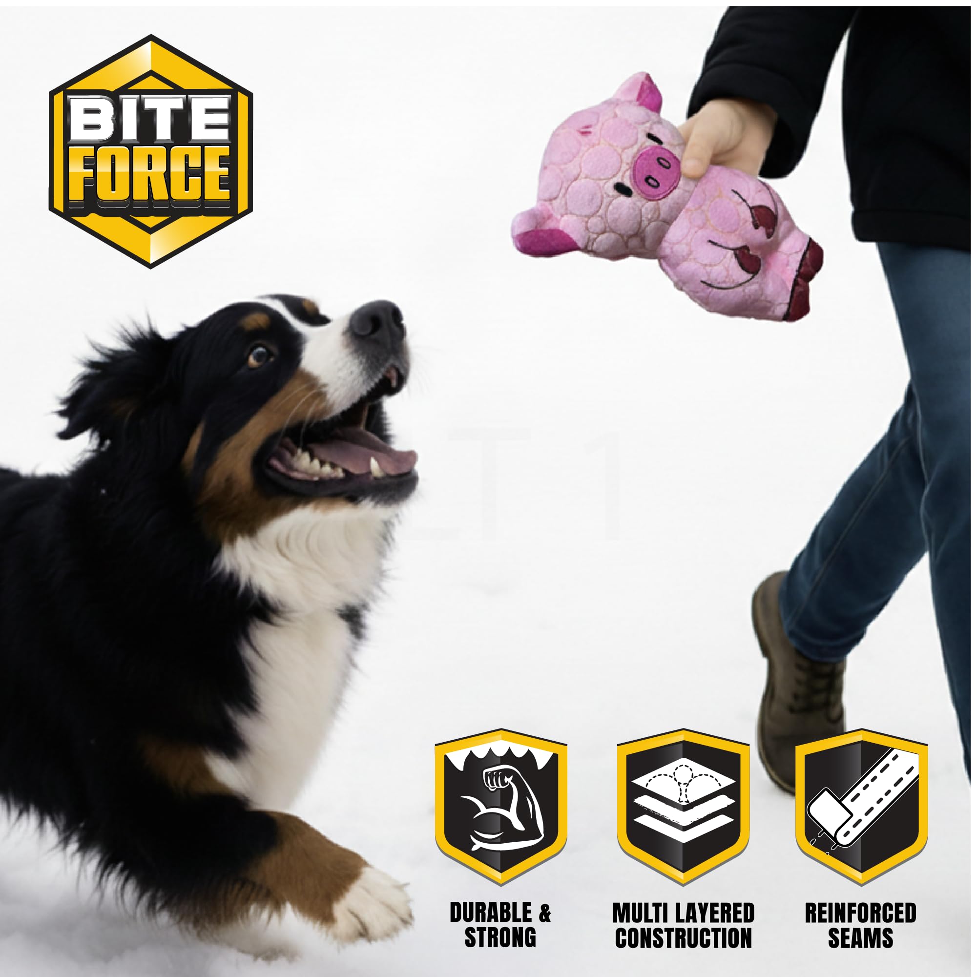 Bite Force Durable Dog Toy - Peppa Pig Squeaker, Kevlar-Reinforced for Aggressive Chewers, Pink, Model BF1190