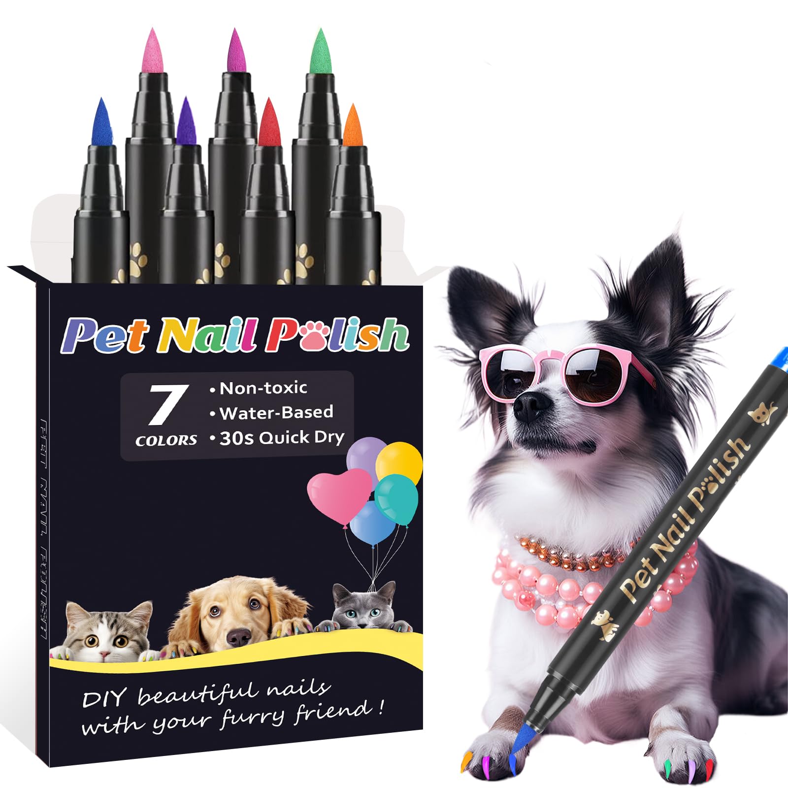 Cherocito Dog Nail Polish Pens Quick Dry,7 Colors Safe Dog Nail Polish Set To Diy Pretty Nails, Ideal Gifts For Dogs Cats Light 