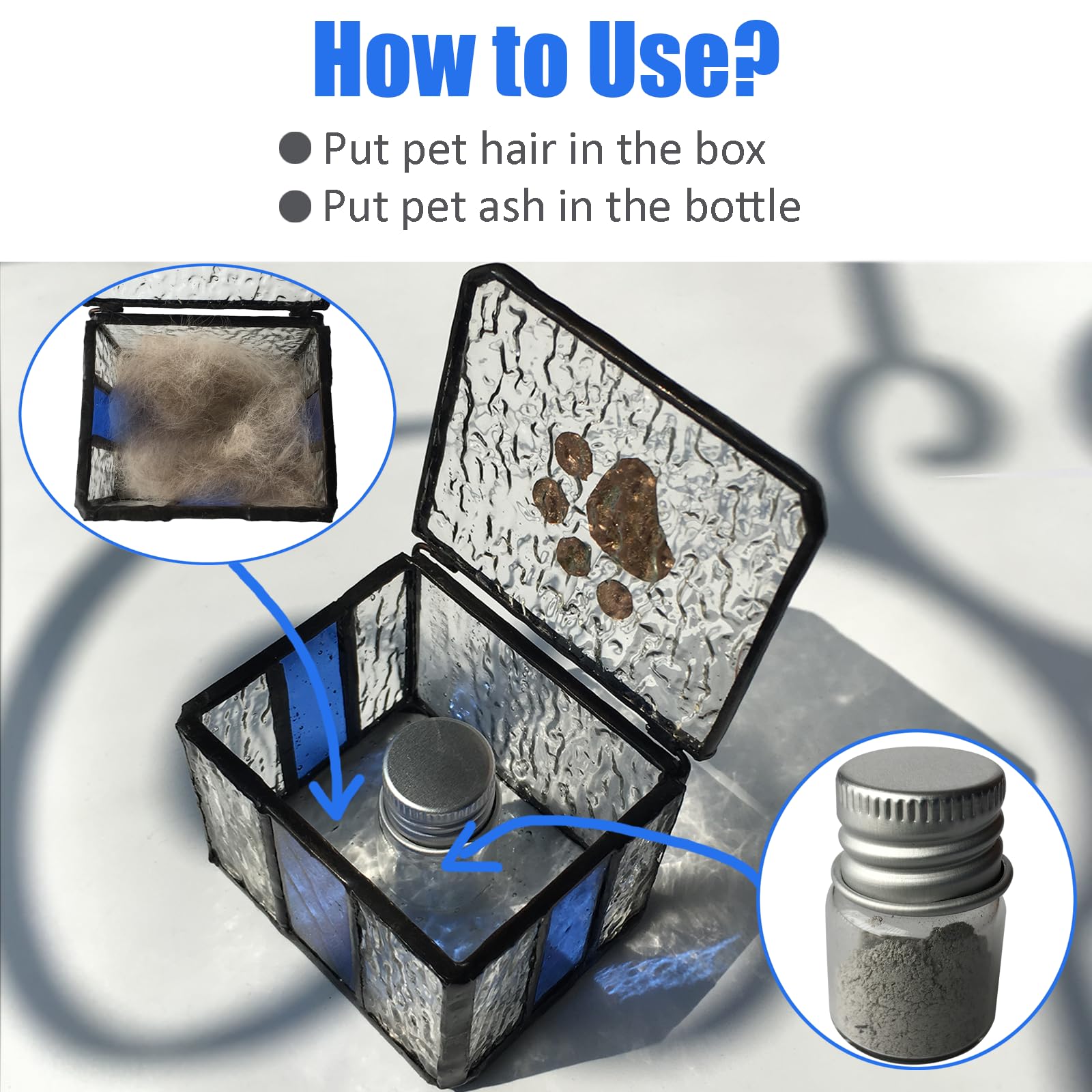 Frumoasa Pet Hair Keepsake Box, Stained Glass Pet Fur Memorial Box With Glass Dog Cat Ashes Container, Pet Dog Cat Urn For Loss