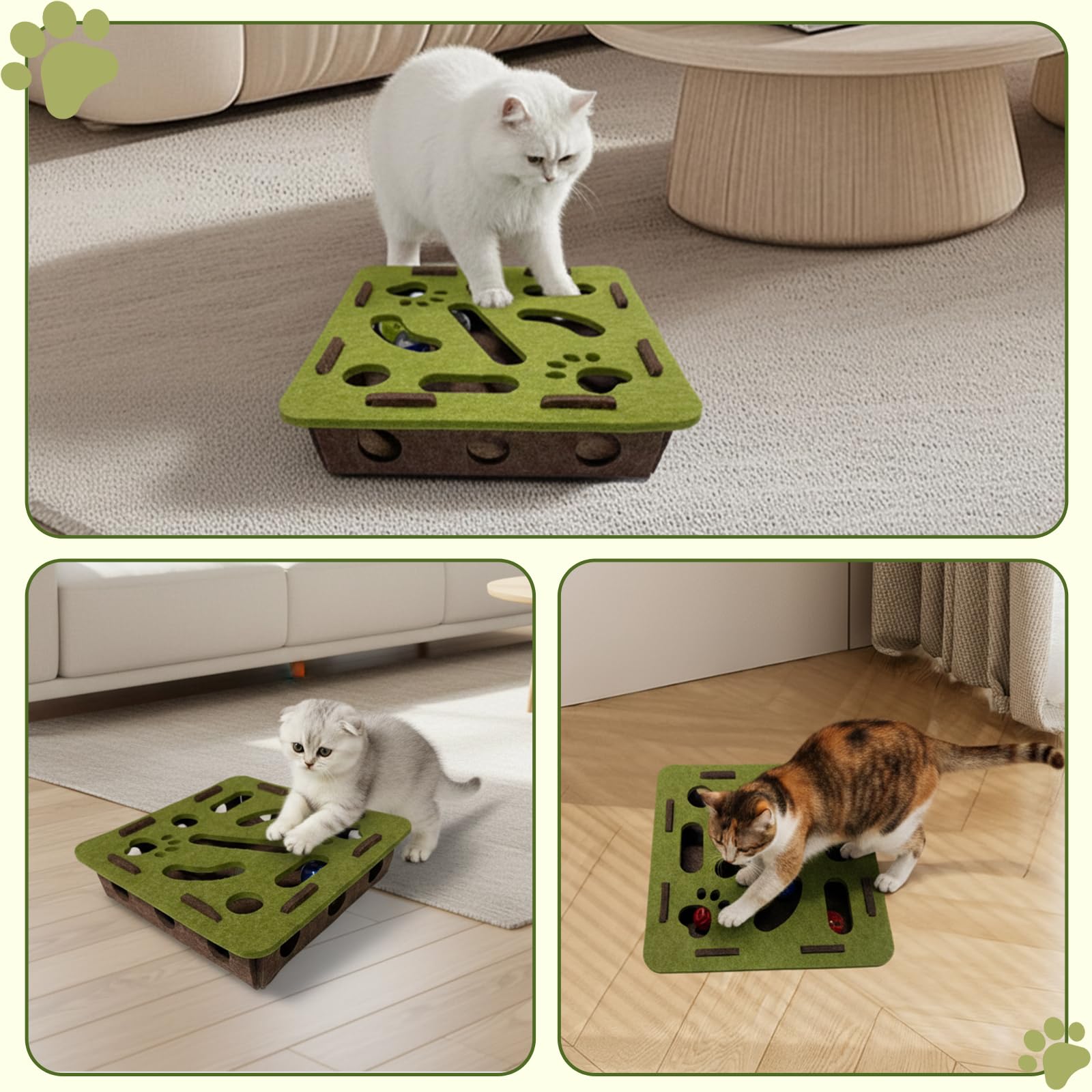 OVRRCSME Interactive Soft Felt Cat Puzzle Toy with Ball and Bell