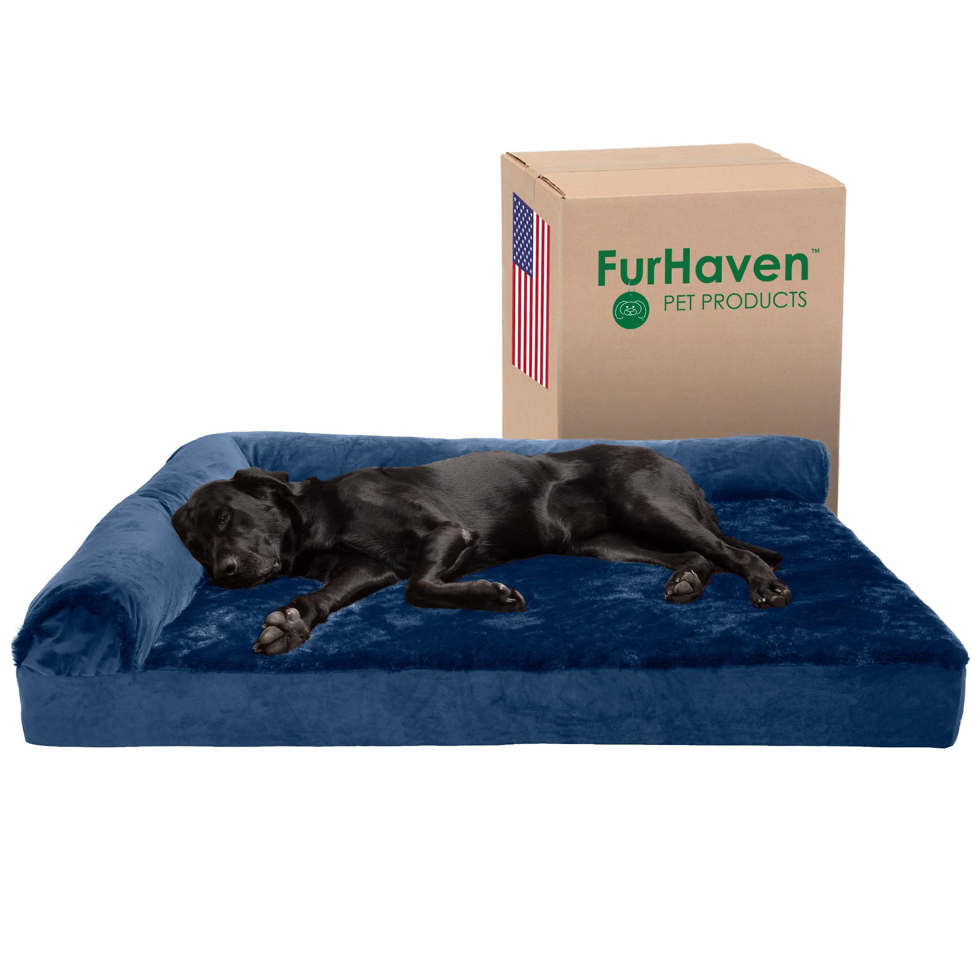 Furhaven Cooling Gel Dog Bed For Large Dogs W/ Removable Bolsters & Washable Cover, For Dogs Up To 125 Lbs - Plush & Velvet L Sh