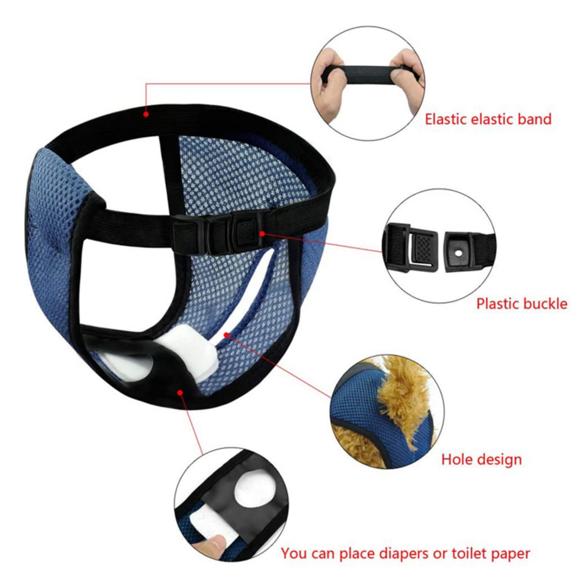 Ddfs Reusable Diapers For Female Dogs In Heat - 3 Replaceable Diapers, Adjustable Protective Pants, Blue L