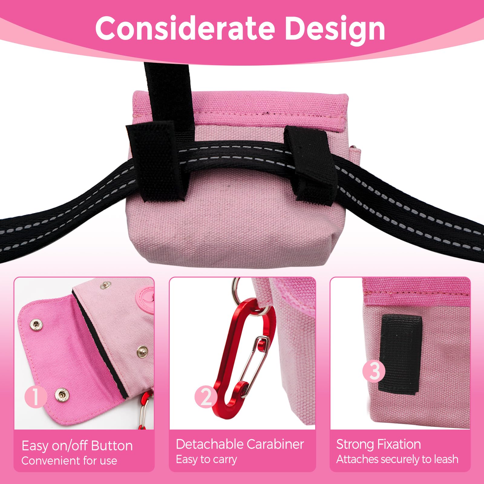 Lepawit Dog Poop Bag Holder, Portable Dog Poop Bag Dispenser With 1 Metal Clip, Pink Button Canvas Poop Pag Polders For Leashes