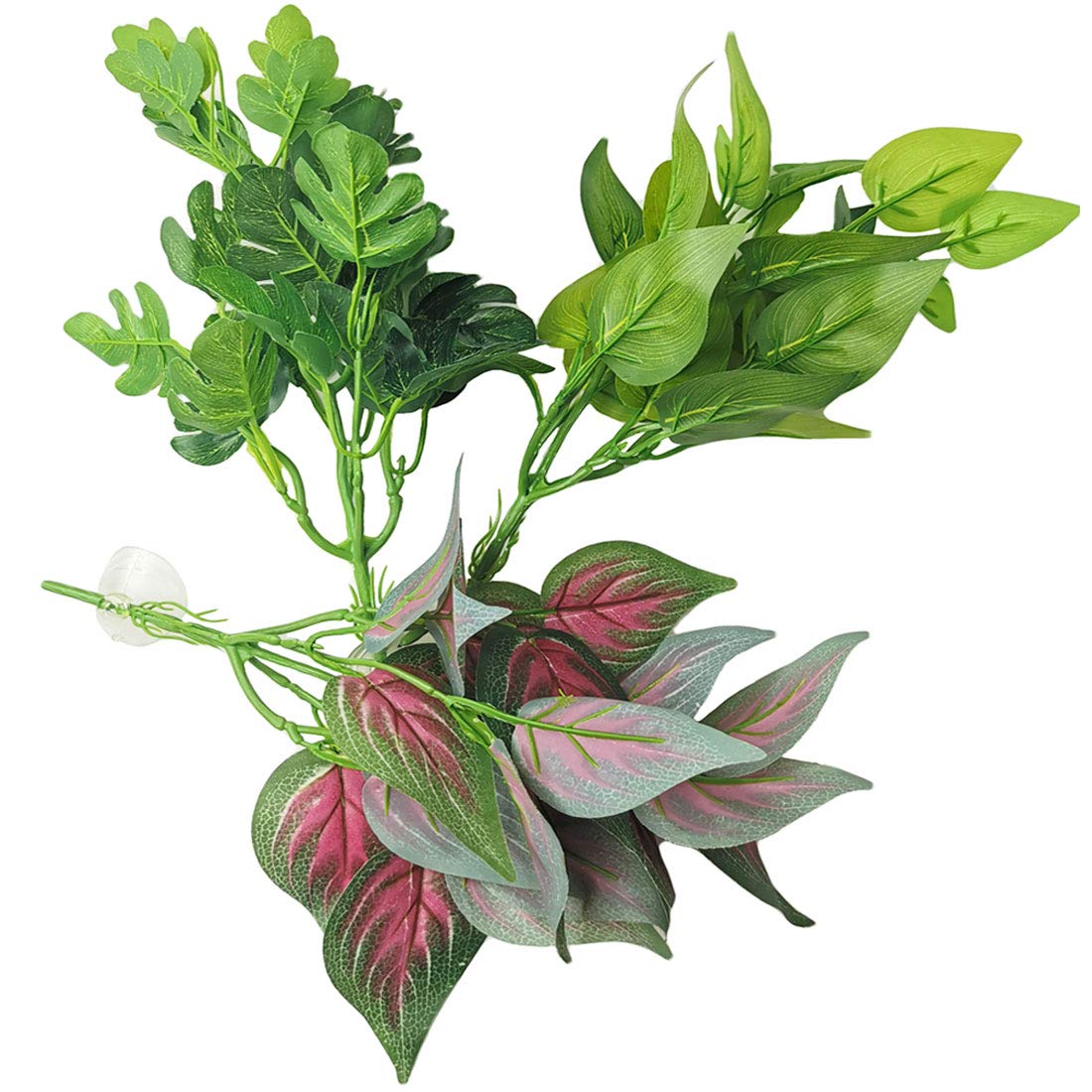 Kathson Reptile Terrarium Plants Hanging Artificial Lizards Habitat Climbing Decorations With Suction Cups Pets Tank Fake Green