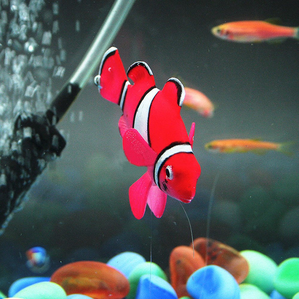 Bestgle Silicone Aquarium Artificial Floating Glowing Clownfish Set Decor Ornament For Fish Tank, 4 Color (Red, Green, Orange An