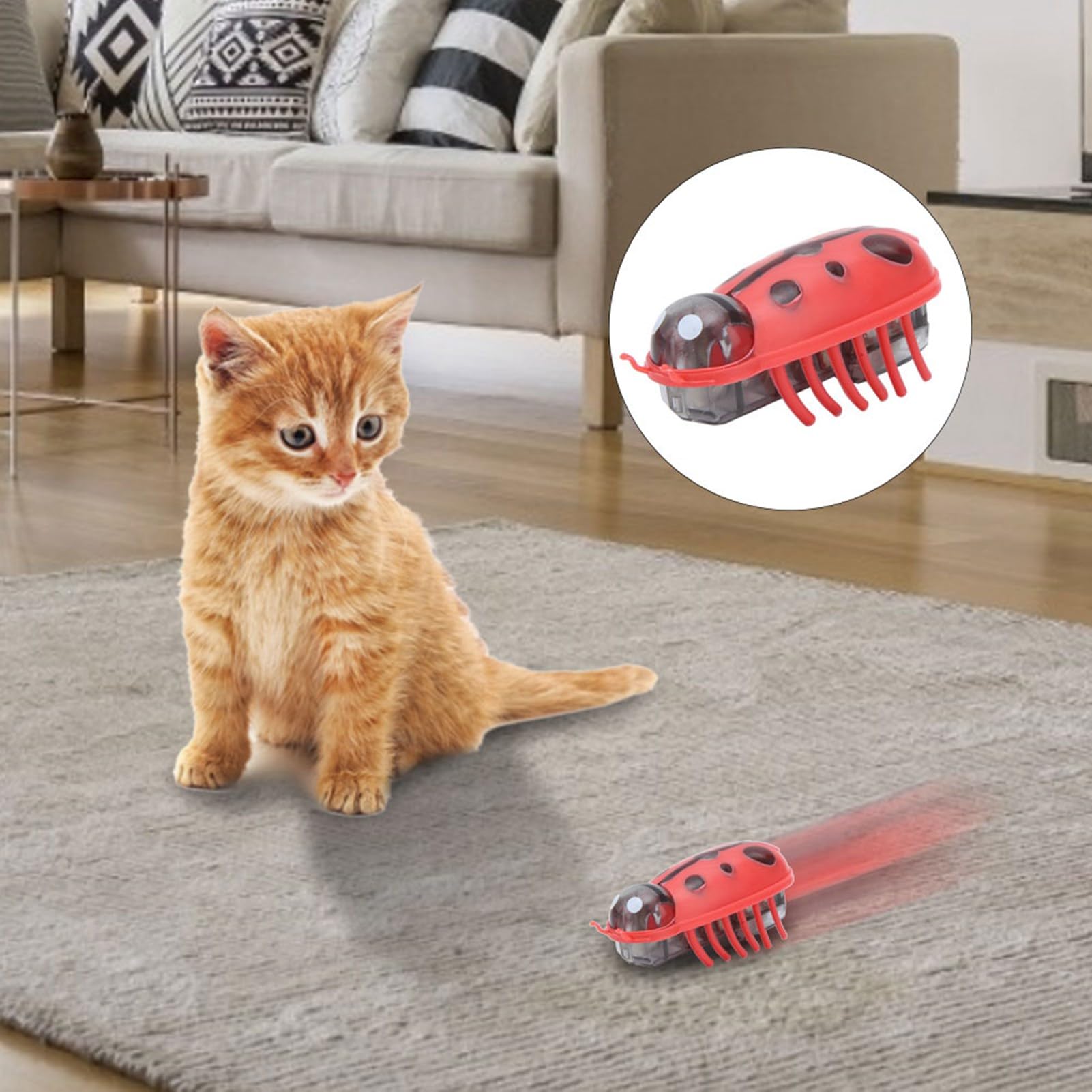 7Pcs Interactive Cat Toys - Mini Cute Ladybug, Moving, Electronic, Battery Operated For Indoor Cats Kitten Chasing, Playing, Ent