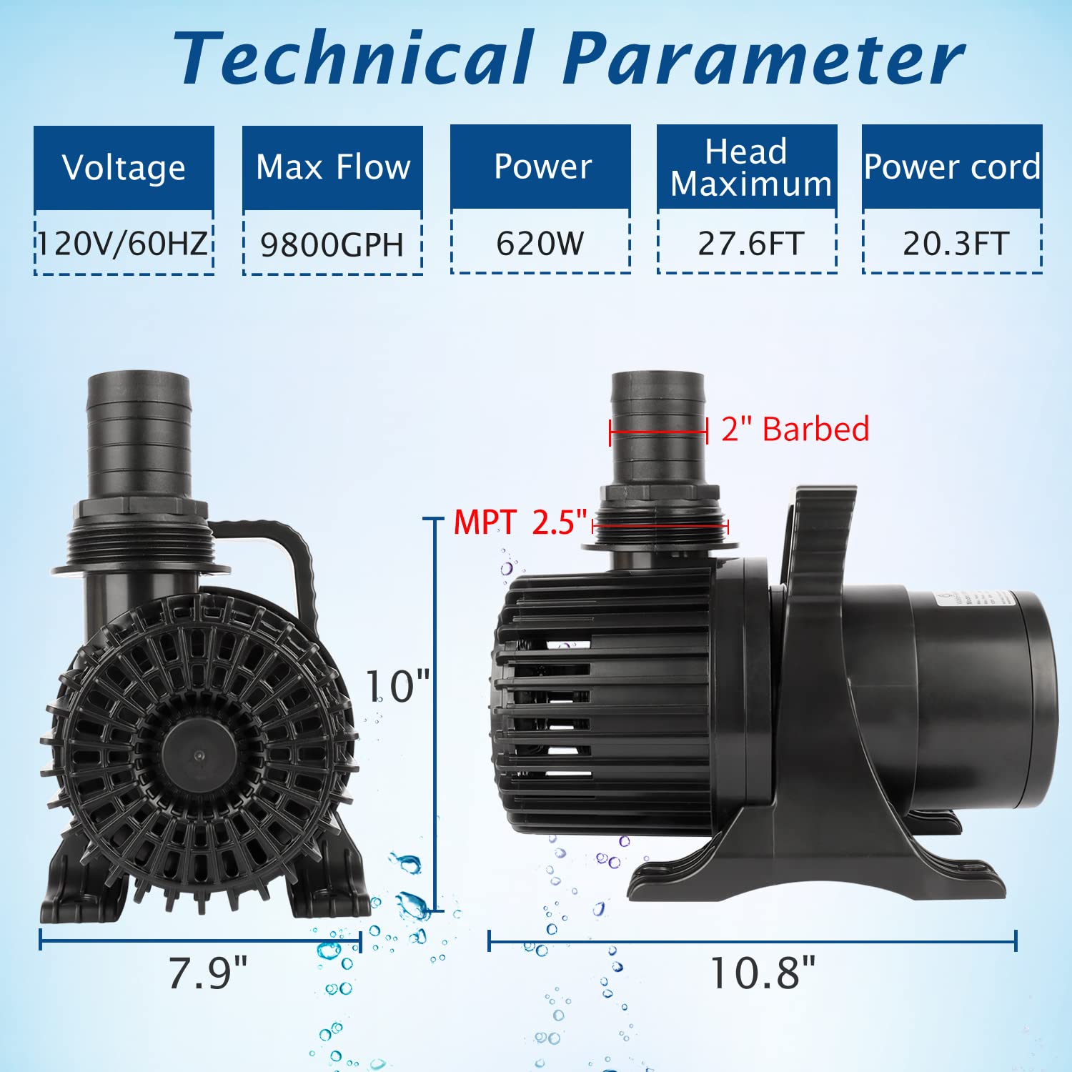 Waterrebirth (9800Gph-620W,Ul Listed) High Flow Submersible Water Pump - Pond Pump - Submersible Pump - Water Fountain Pump - Aq