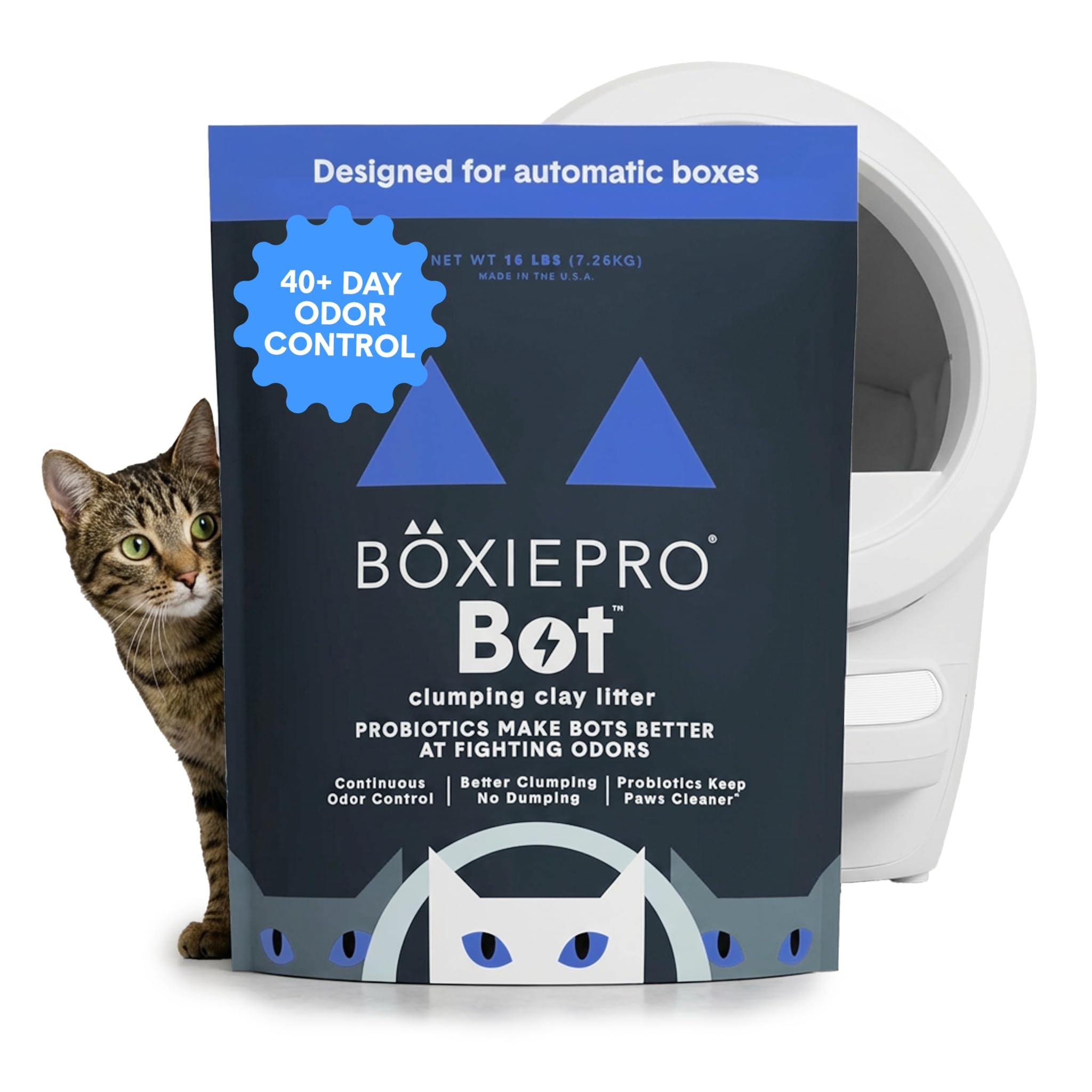 BoxiePro Bot Probiotic Cat Litter for Automatic Litter Boxes, 40+ Day Odor Control, Clumping Clay Kitty Litter, Odor Eliminating