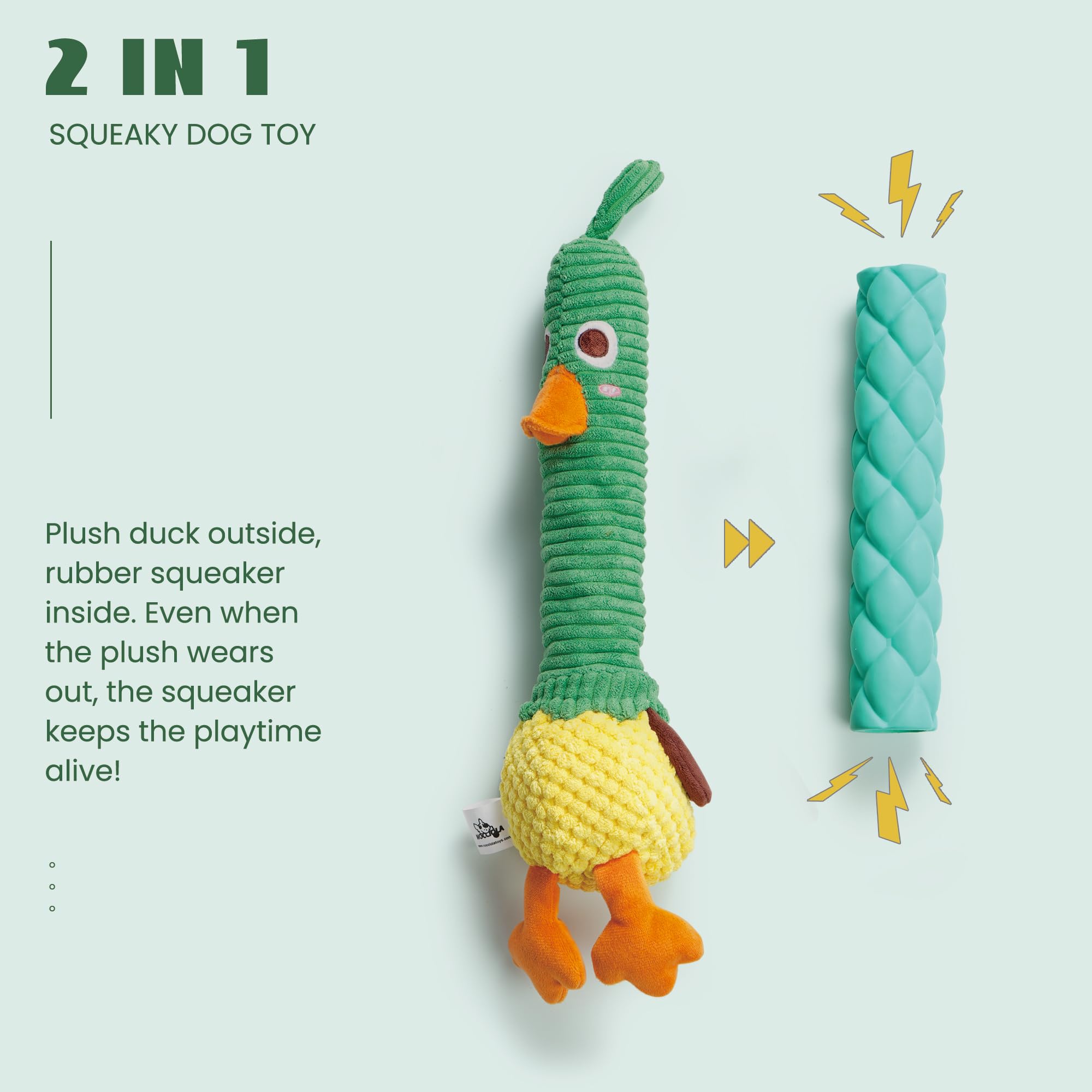 Nocciola 2 In 1 Duck Dog Toy With A Large Rubber Squeaker - Durable Stuffed Squeaky Crinkle Chew Toys For Aggressive Chewers, Me