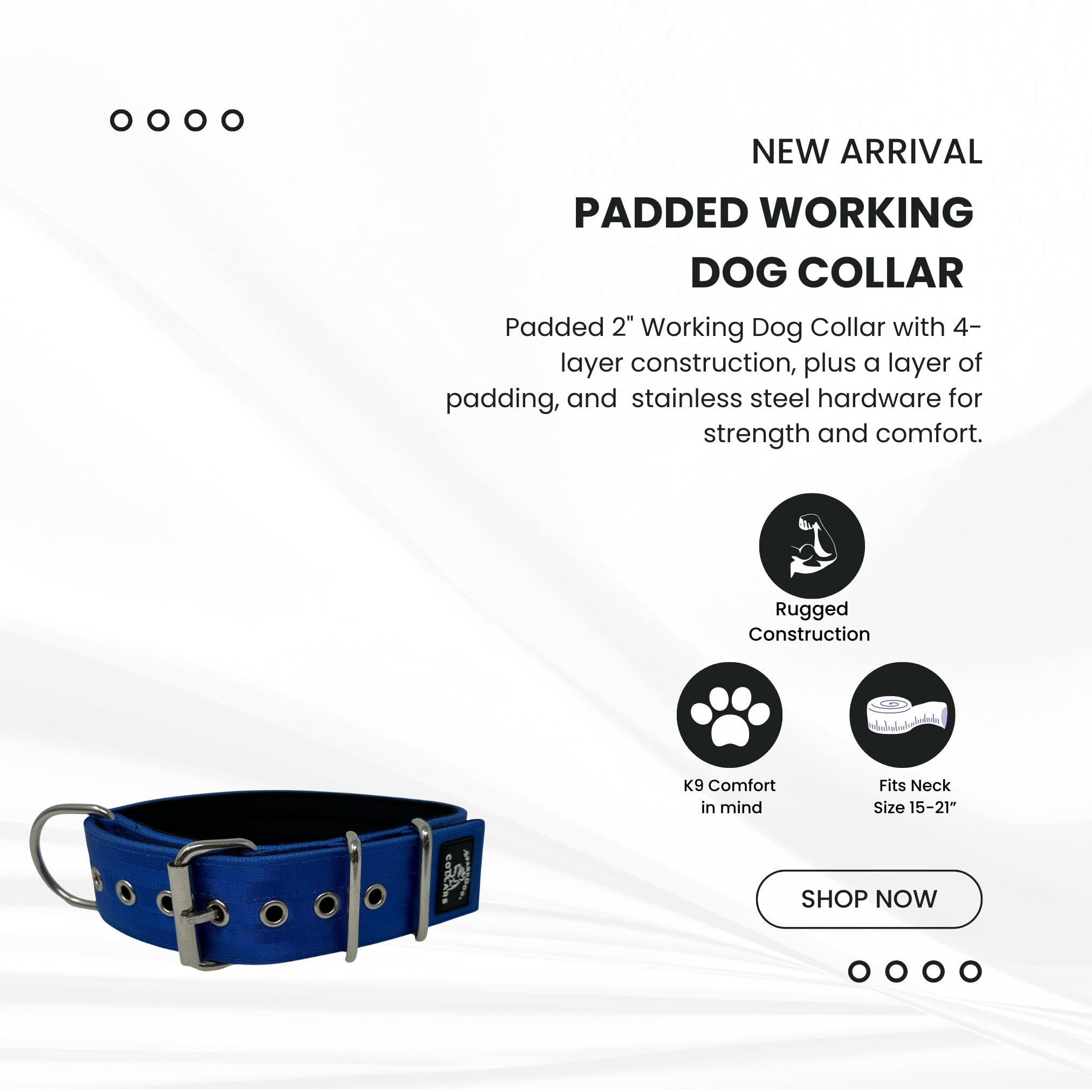 Sparkdog Collars Padded Working Dog Collar - 2 4Ply Padded Dog Collar Heavy Duty Stainless Steel Tactical Seatbelt Wide Buckle
