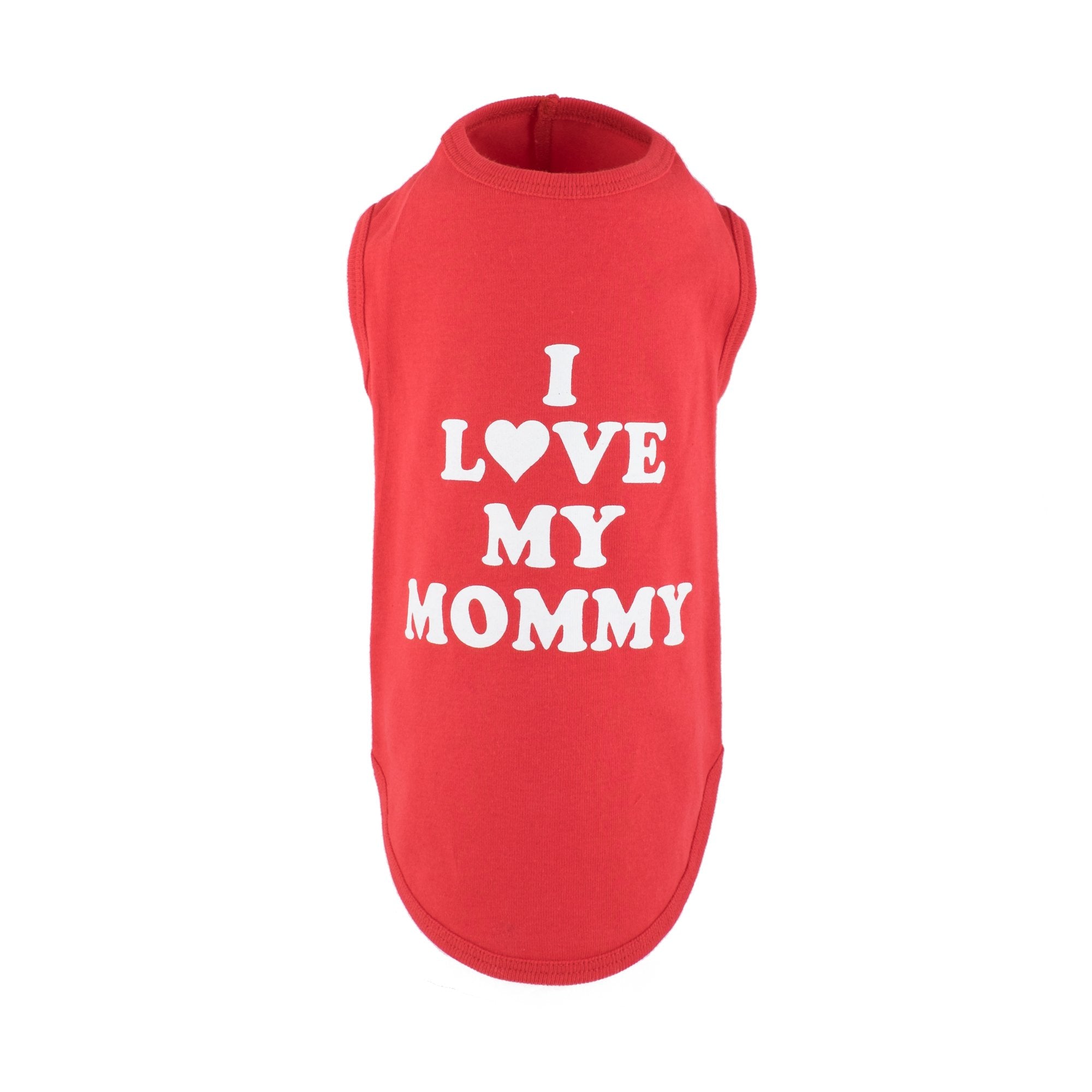 The Worthy Dog Screen Print Graphic I Love Mommy Tees, Cotton Soft Tank T-Shirt For Dogs, Breathable Summer Outfit For Pets, Red - Small