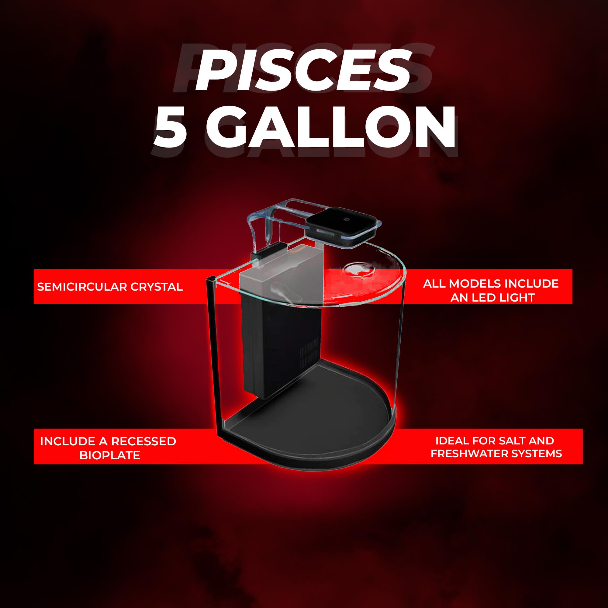 Aquatop Pisces Curved Bowfront Aquarium, 5 Gallons, 53Gph – Nano Semi-Circle Glass Aquarium Kit, For Salt & Freshwater Fish Tanks, Touch Sensitive Led Light, All In One Tank With Filter