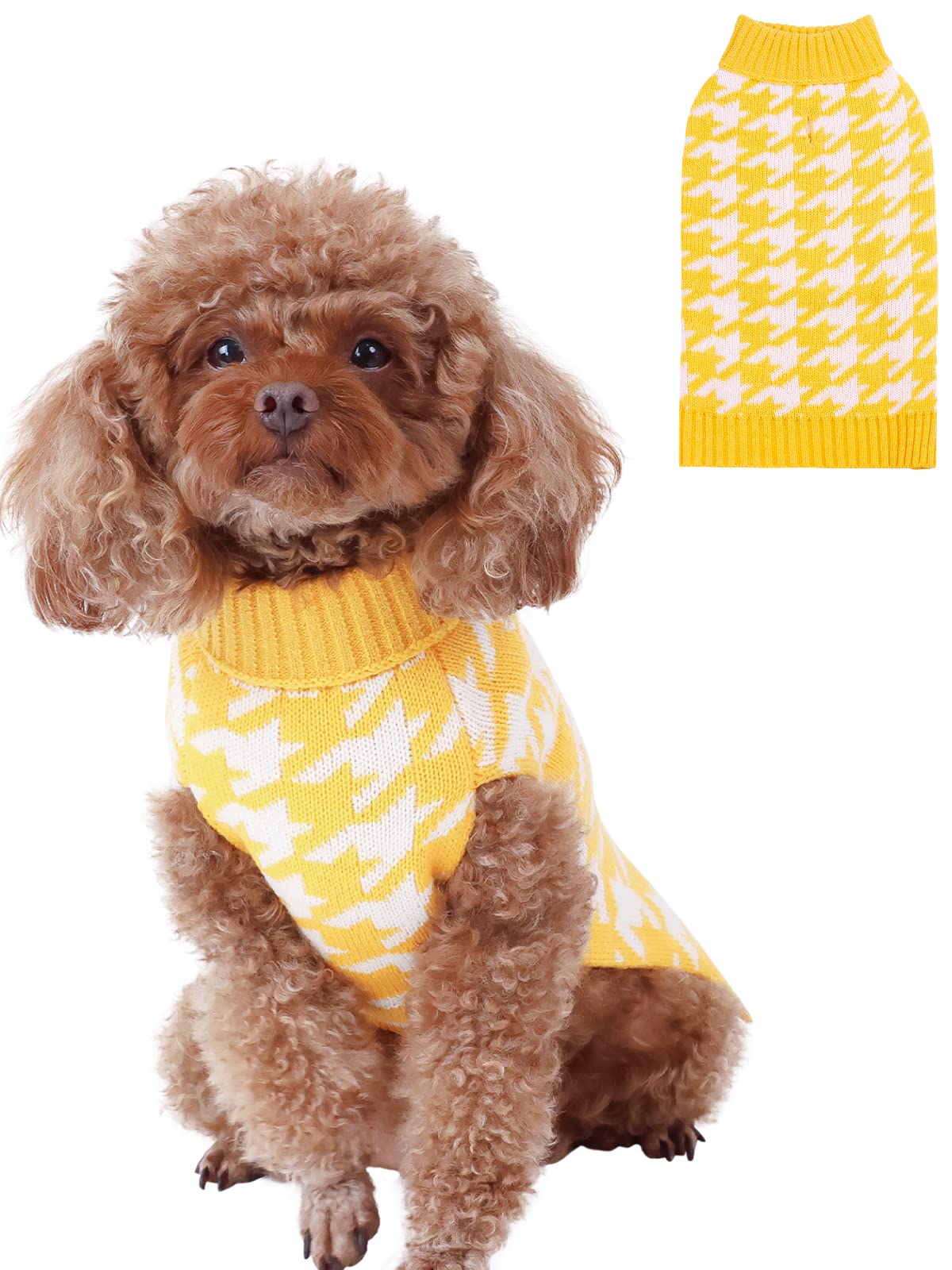 Cutebone Turtleneck Dog Sweater For Small Dogs Houndstooth Pet Winter Clothes Pullover Sweater Cat Clothes,(Medium)