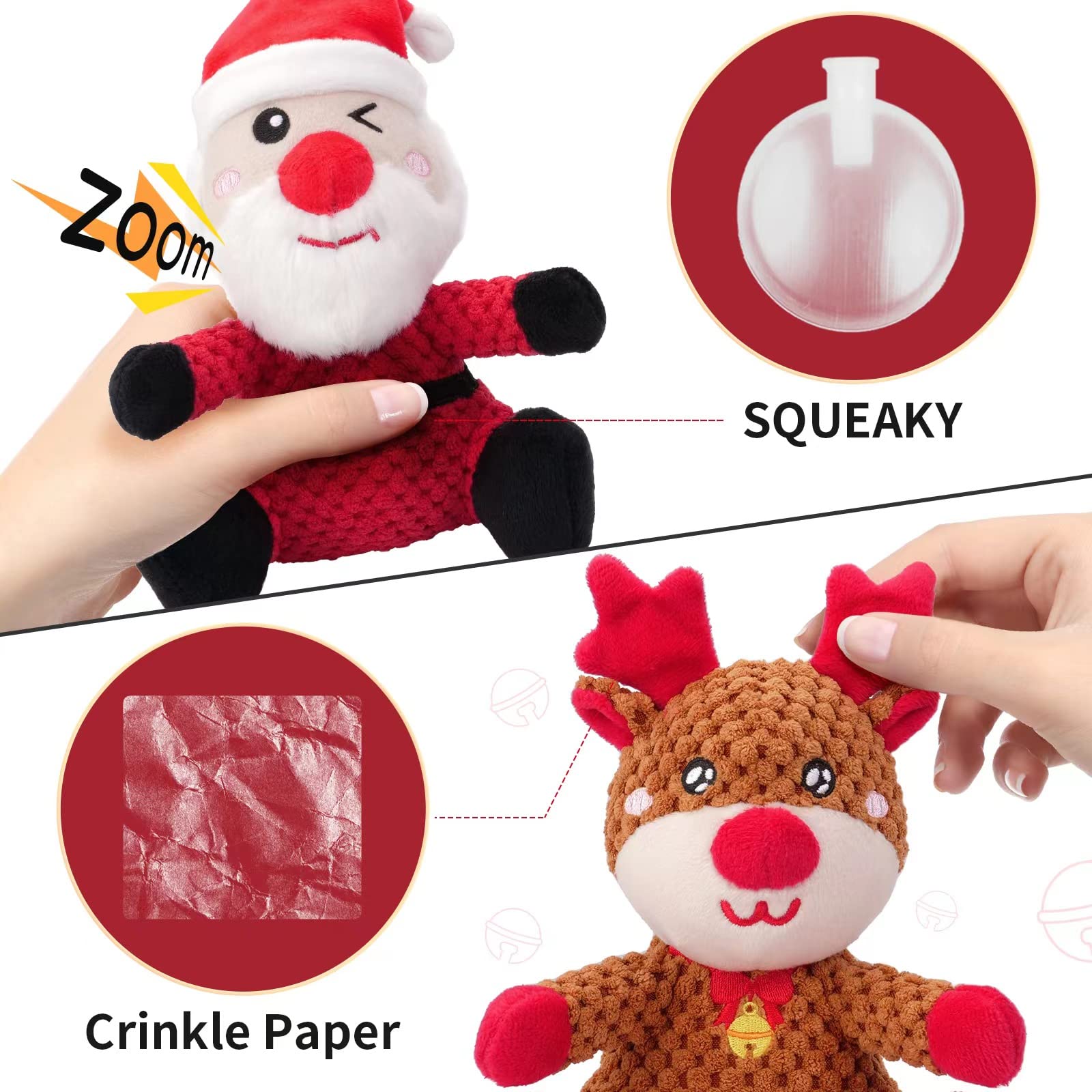 Epesiri Christmas Plush Dog Squeaky Toys For Large Breed, 3 Pack Durable Dog Toys For Medium Dogs, Cute Christmas Puppy Toys Wit