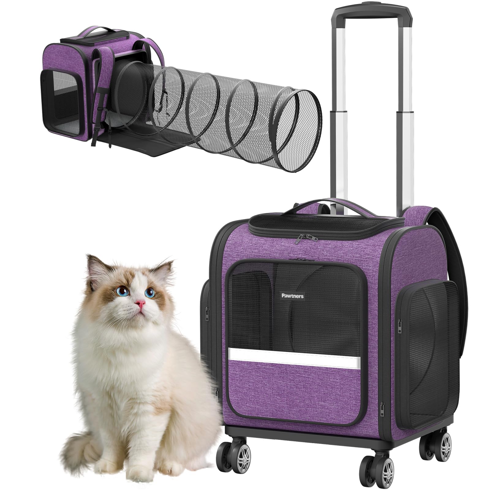 Rolling Cat Carrier With Wheels Dog Carrier For Small Dogs & Medium Cats, Expandable Pet Carrier On Wheels With Cat Play Tunnel,