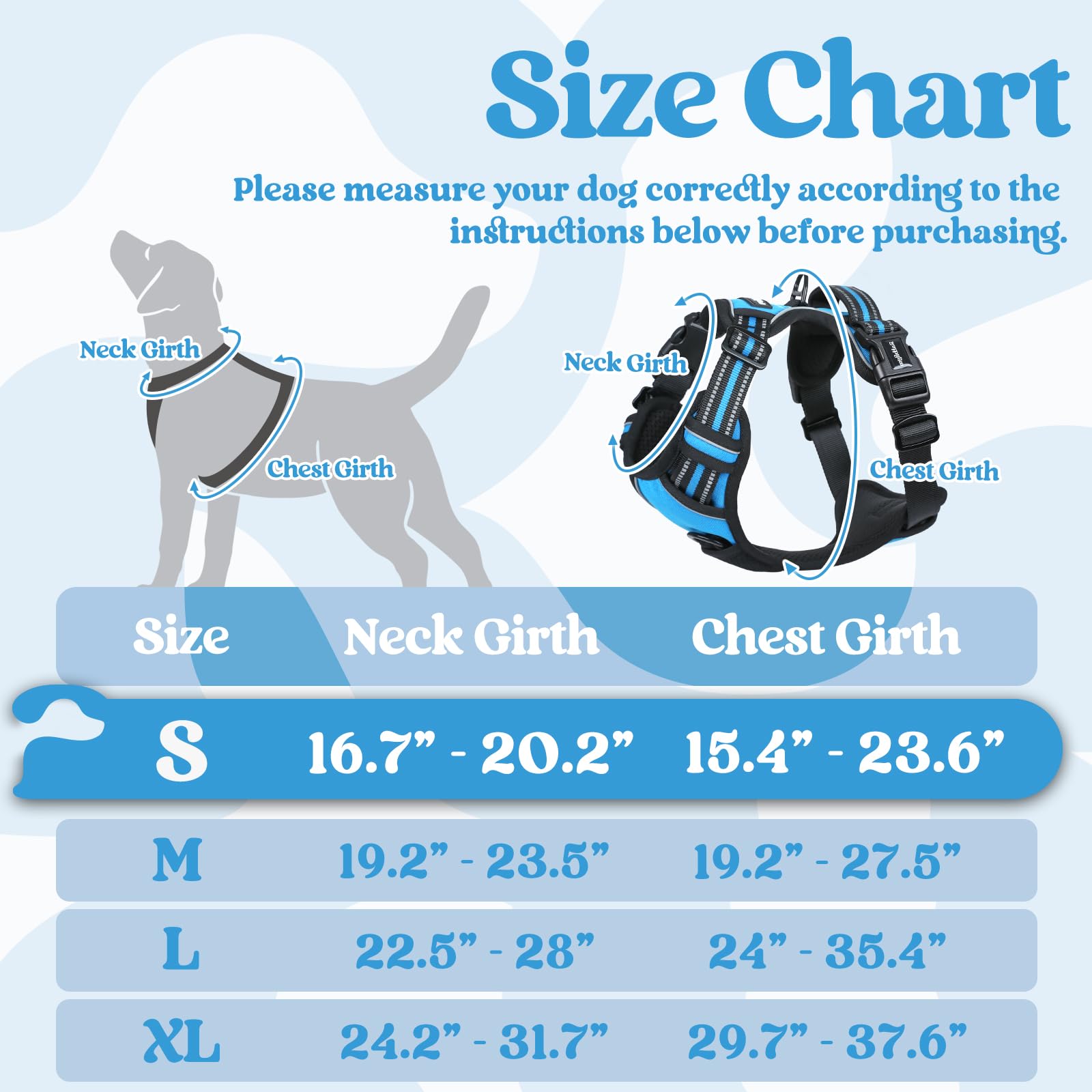 Rabbitgoo Dog Harness Small Sized, No Pull Pet Harness With 3 Buckles, Adjustable Soft Padded Pooch Vest With Instant Control Handle, Easy Walking Reflective Pet Vest For Small Dogs, Sky Blue, S