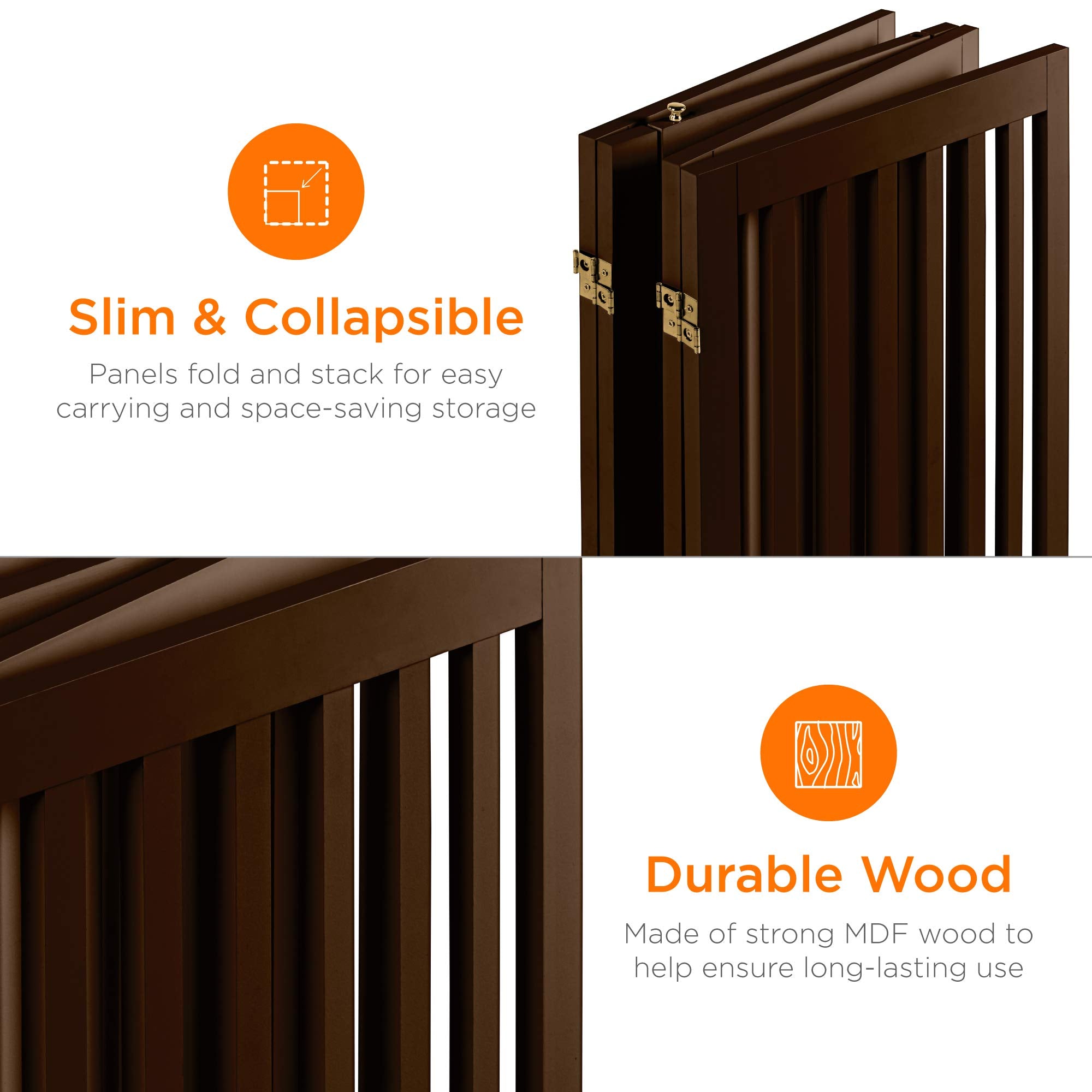 Best Choice Products 31.5In 4-Panel Freestanding Wooden Pet Gate W/Walk Through Door, Adjustable Pen, Support Feet - Espresso