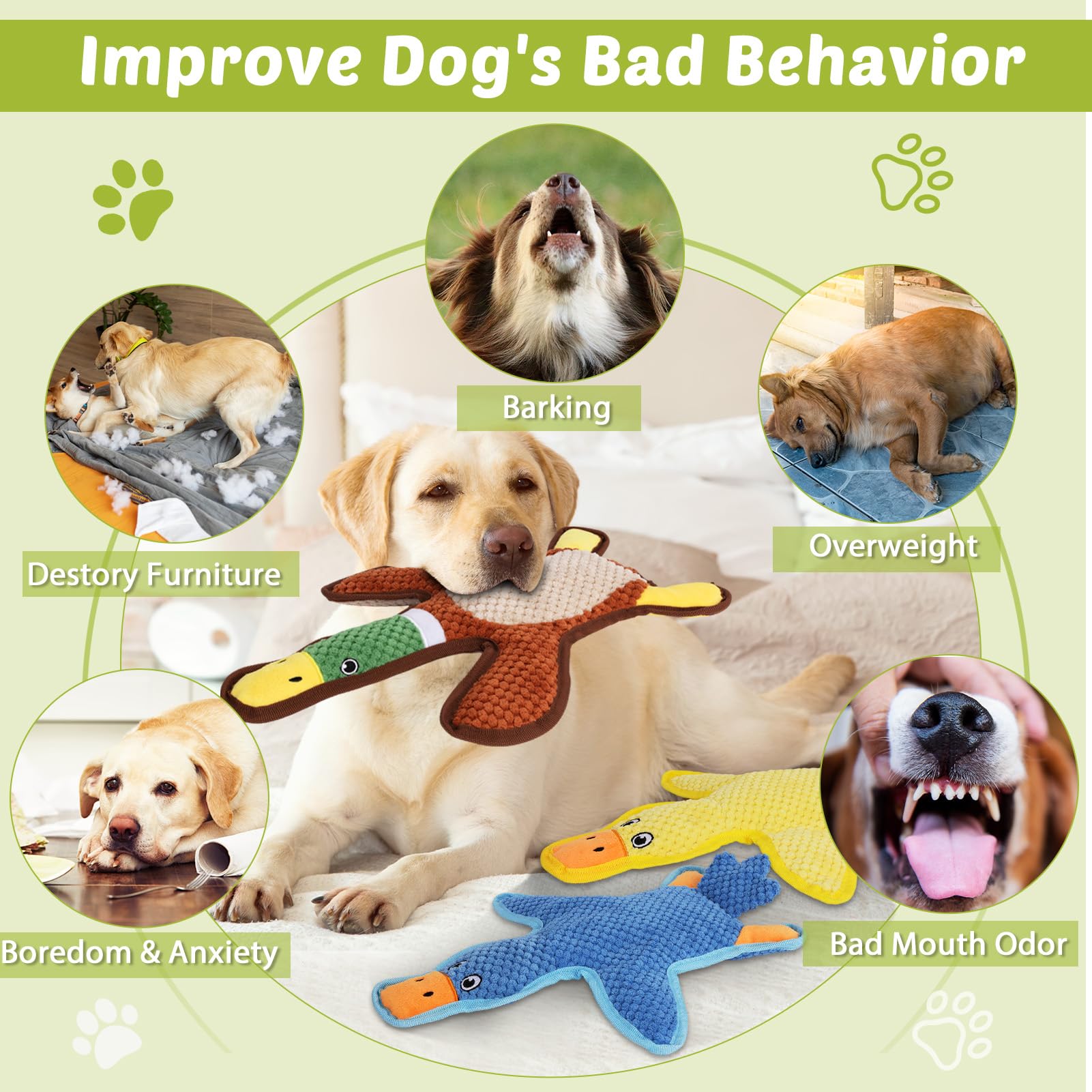 Eneston Dog Toys 3-Pack Cute Duck Shapes Puppy Toys No-Stuffing Squeaky And Crinkle Interactive Dog Chew Toy For Small To Large