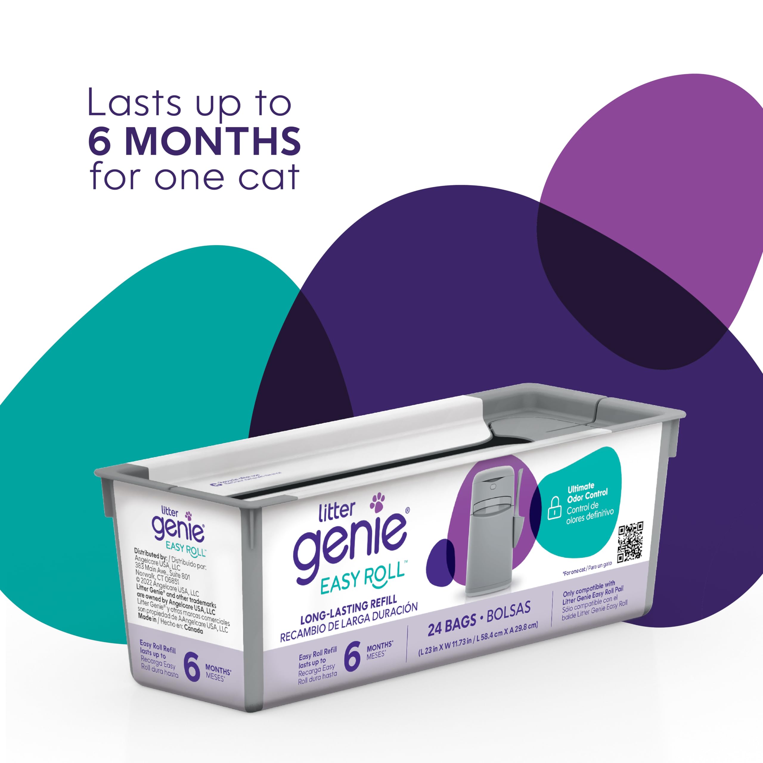 Litter Genie Easy Roll Refill Bags (1-Pack) | Includes A 6-Month Long Lasting Roll Of 24 Bags | Ultimate Odor Control Cat Litter