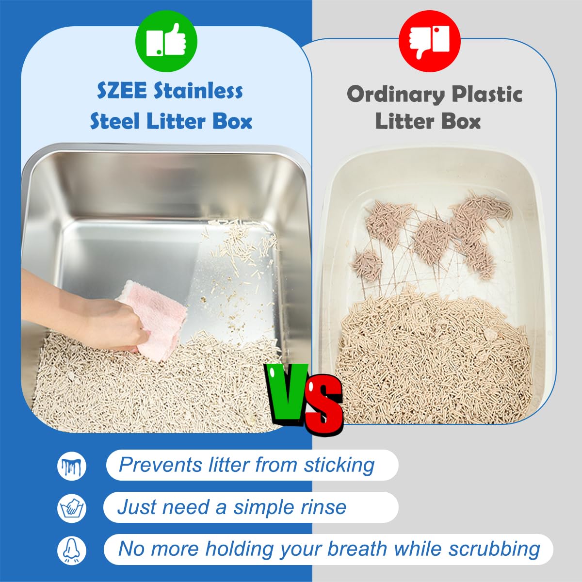 SZEE Stainless Steel Litter Box - Extra Large, White, Easy to Clean, No Odor, Includes Scoop & Mat, Open/Enclosed Modes, Model BXGMSPFBS-Q-HKM