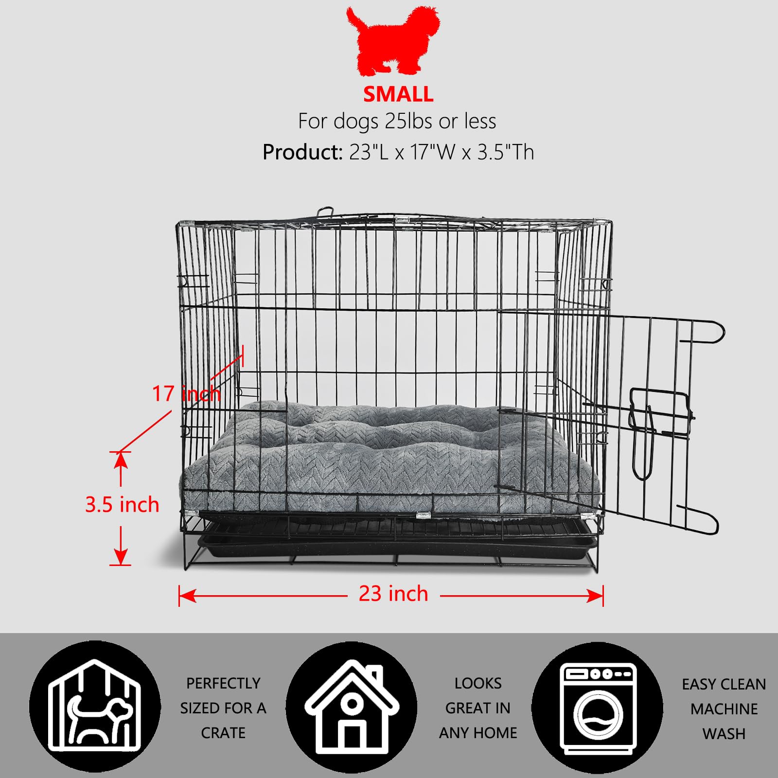 Small Dog Bed For Crate Washable With Anti-Slip Crate Pad Soft Fluffy Kennel Pad For Dog Cage 24 Inch Puppy Bed Fit Up To 25 Lbs