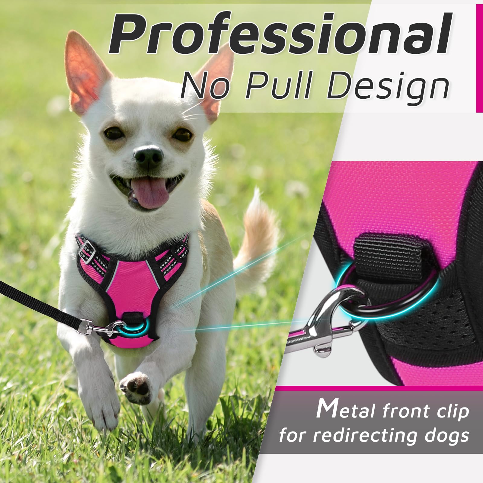 Eagloo Small Dog Harness No Pull, Service Vest With Reflective Strips And Control Handle, Adjustable And Comfortable For Easy Walking, No Choke Pet Harness With 2 Metal Rings, Rose Red, Xs