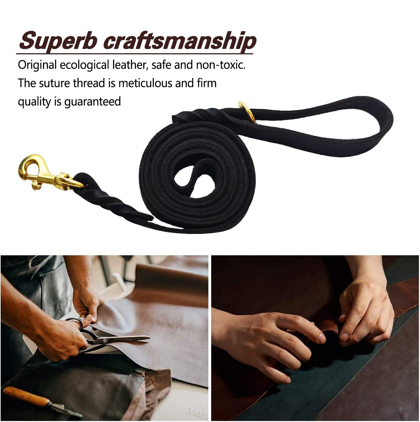 Lwbmg Leather Dog Leash 6Ft X 1/2 Inch Heavy Duty Dog Leash, Strong Sturdy Genuine Leather Braided Dog Leash, Soft And Comfortable Leather Leash For Large, Medium And Small Dogs Training Black