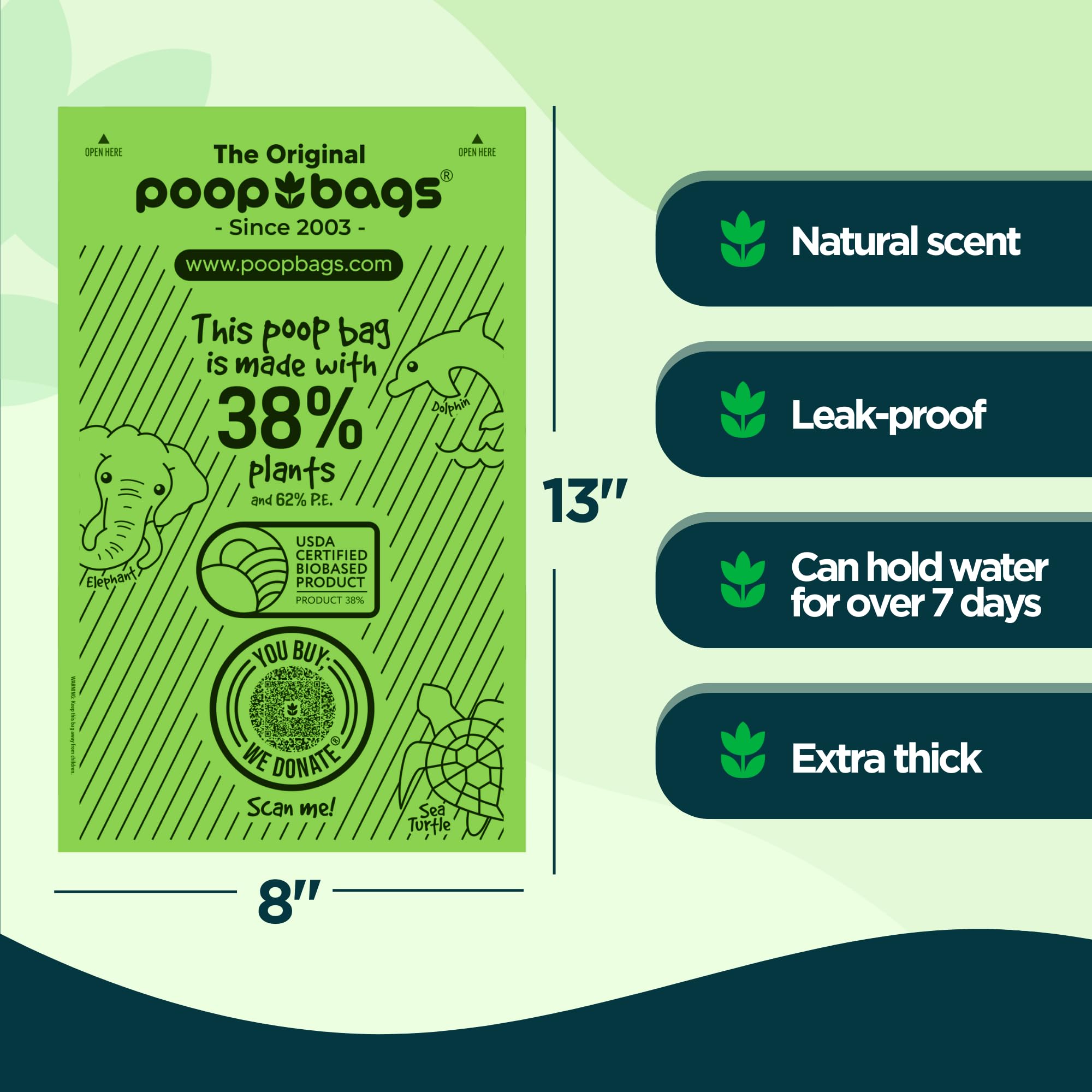 The Original Poop Bags Usda Certified 38% Plant Based Doggy Poop Bags Refills, Poop Bags For Dogs, Dog Poop Bags Rolls, Doggie P
