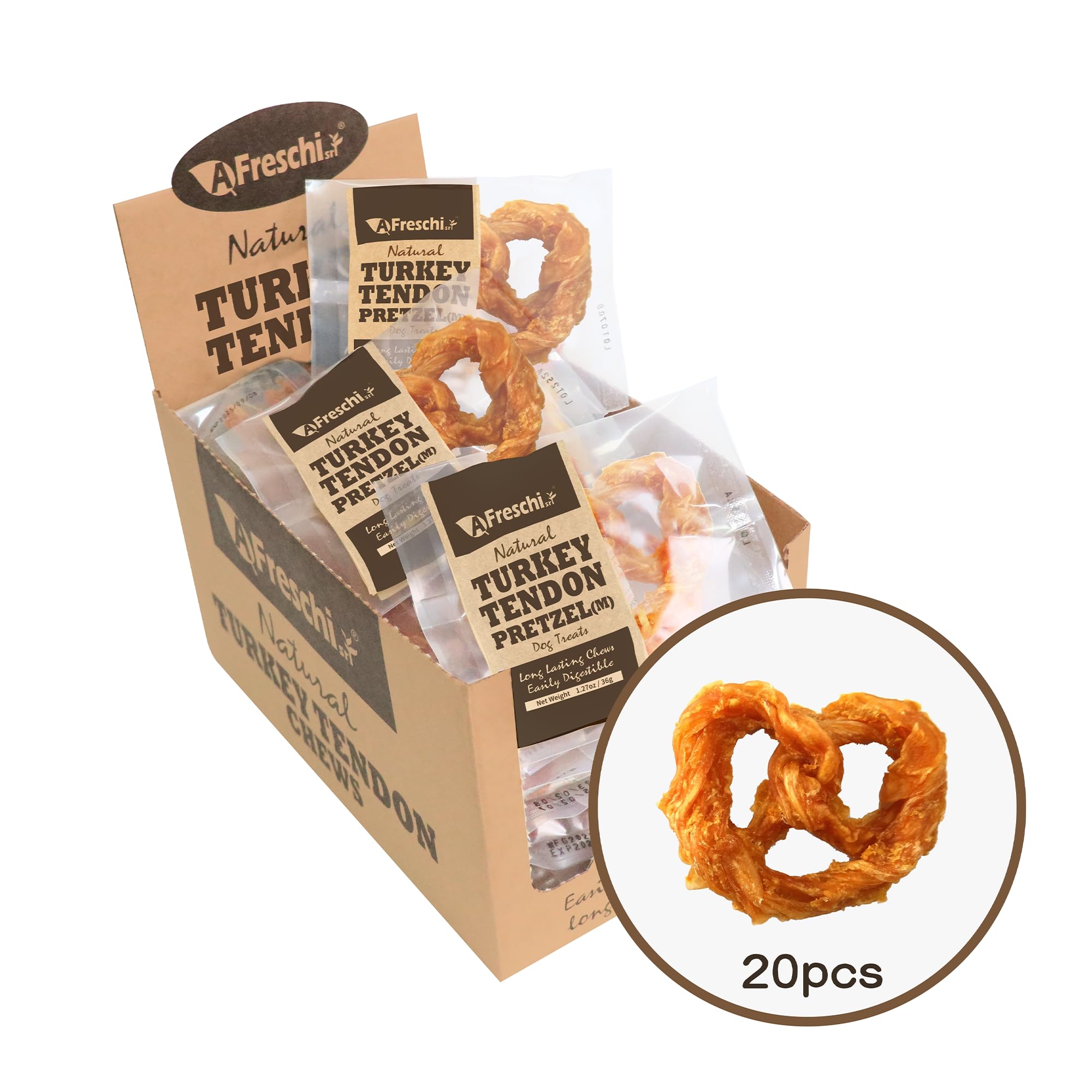 Afreschi Turkey Tendon for Dogs, Dog Treats for Signature Series, All Natural Human Grade Puppy Chew, Rawhide Alternative, 20 Un