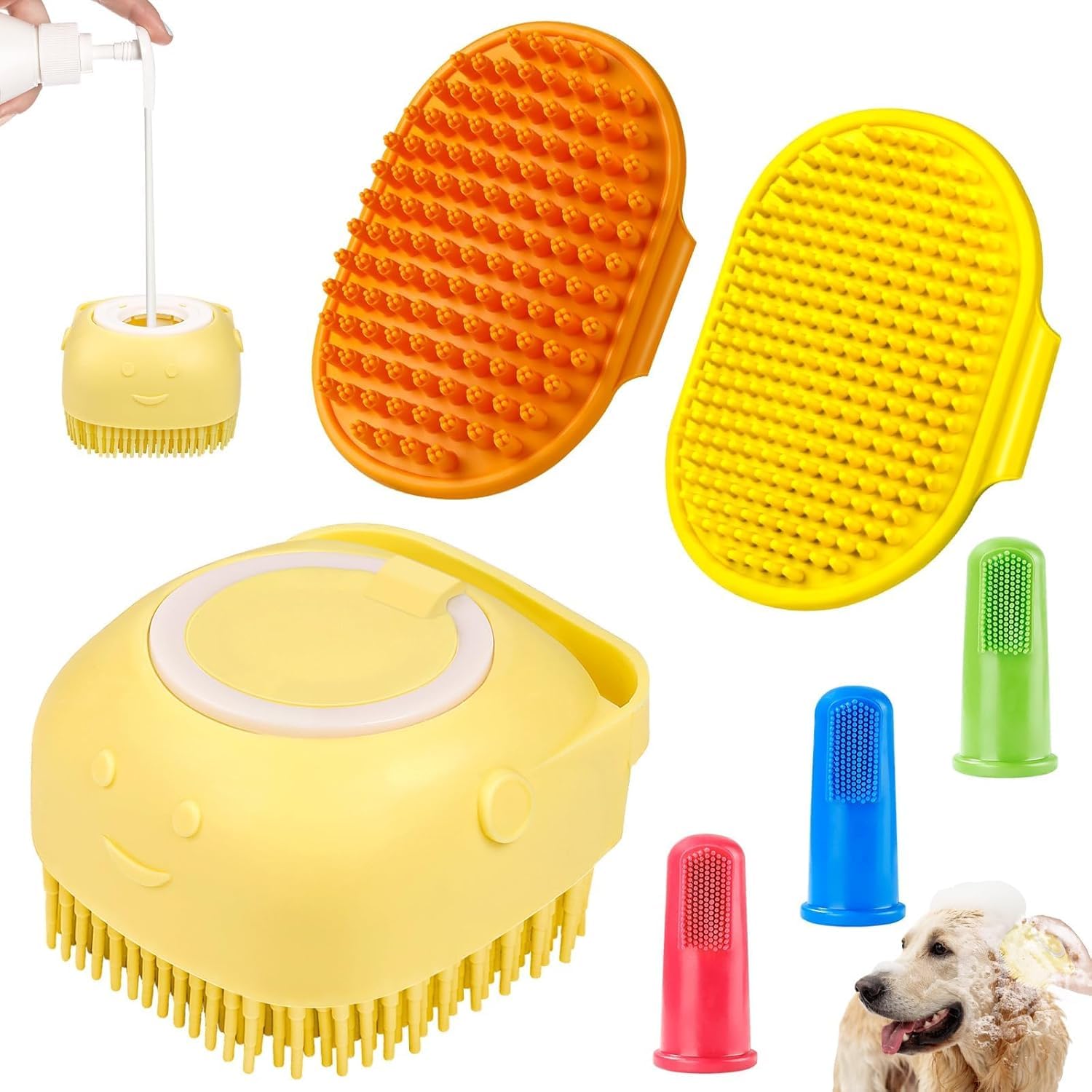 Comotech 3Pcs Dog Bath Brush (Yellow Yellow Orange)