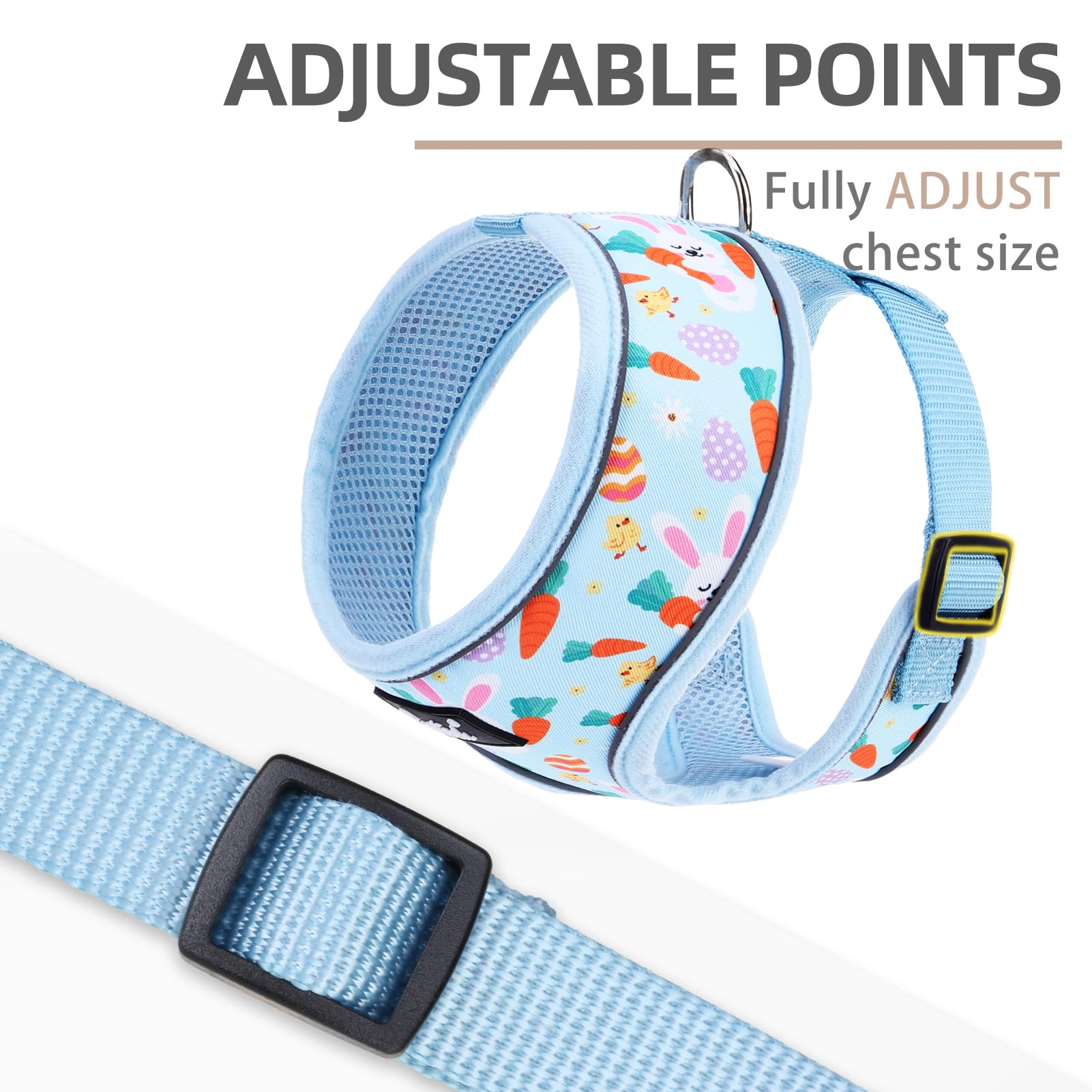 Pupteck Soft Mesh Dog Harness And Leash Set Pet Puppy Cat Comfort Padded Vest No Pull Harnesses, Easter Blue, S