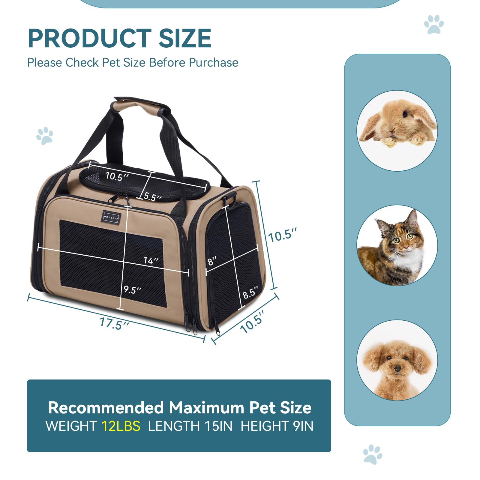 PETSFIT PET Carrier for Cat, Small Dogs, Dog Carrier Airline Approved, TSA Approved Soft Cat Carrier for Travel, Small Animal Ca