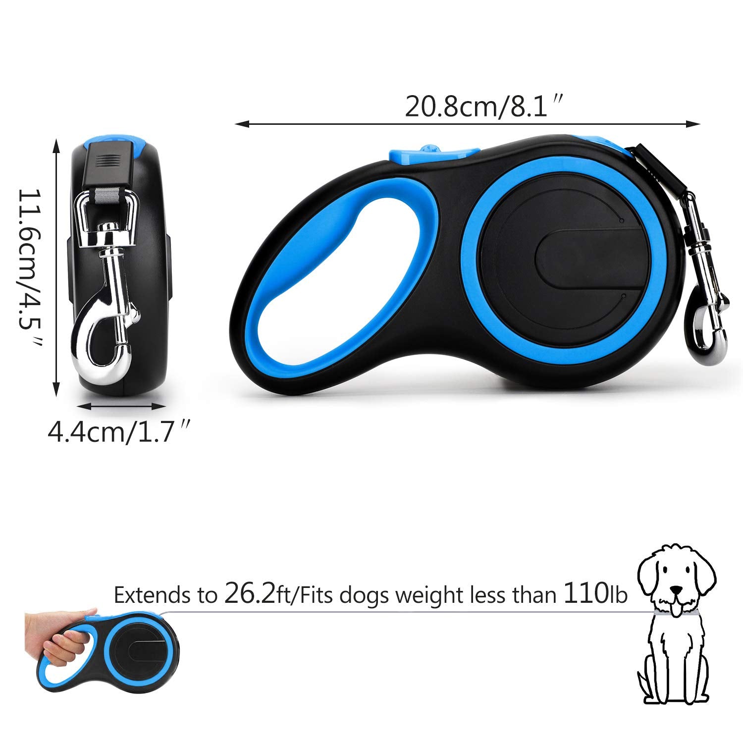 Segarty Retractable Dog Leash 26 Ft, Dog Retractable Leash For Small Medium Larger Dogs Up To 110 Lbs, 1 Button Break & Lock, 36