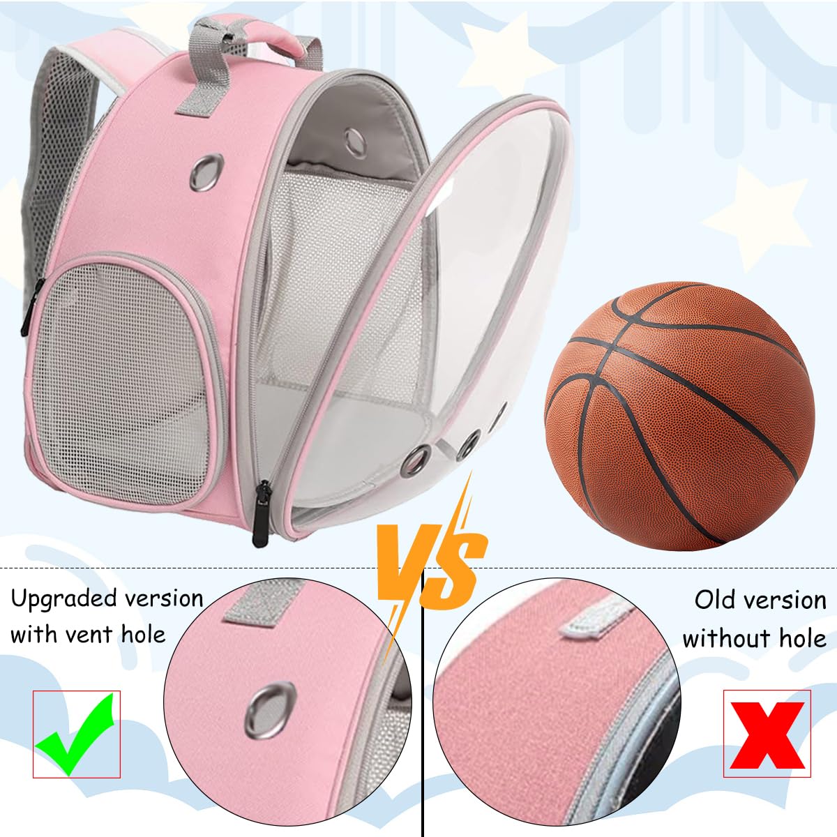 Lairies Guinea Pig Carrier, Clear Bubble Window For Guinea Pig, Bunny Rat Bird (Pink, Backpack)