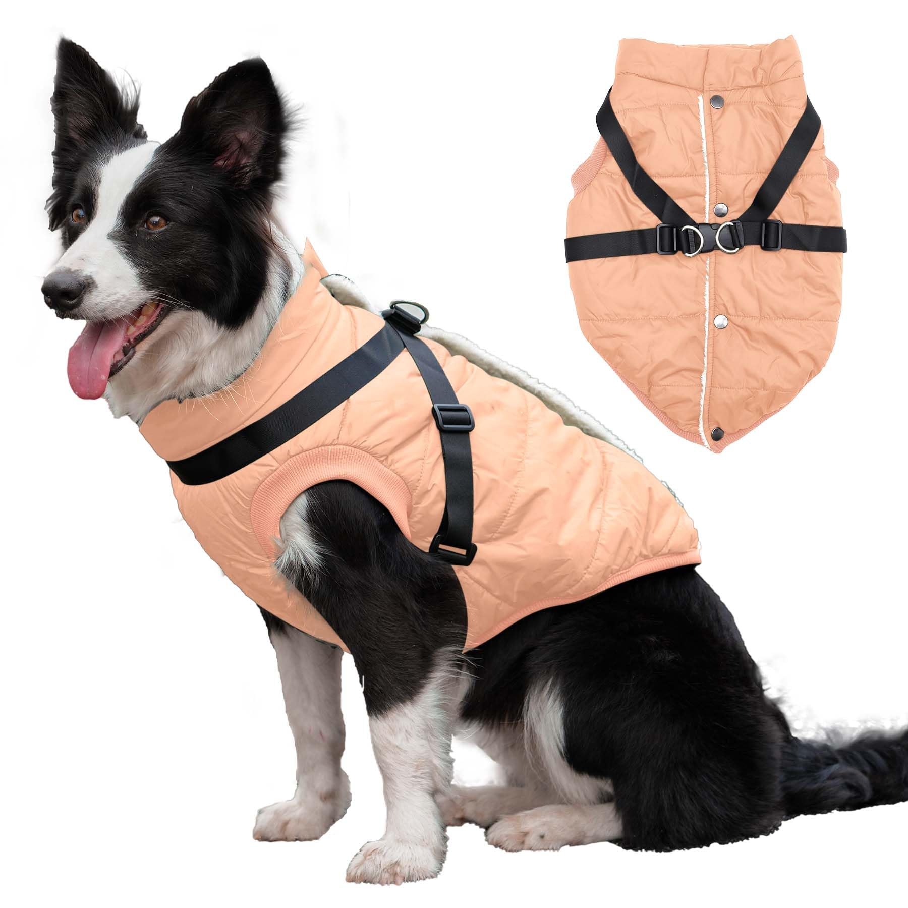 Joydaog Dog Jacket With Harness,Fleece Lined Warm Puppy Coat For Winter,Soft Windproof Large Dog Vest,Lightorange Xxxl