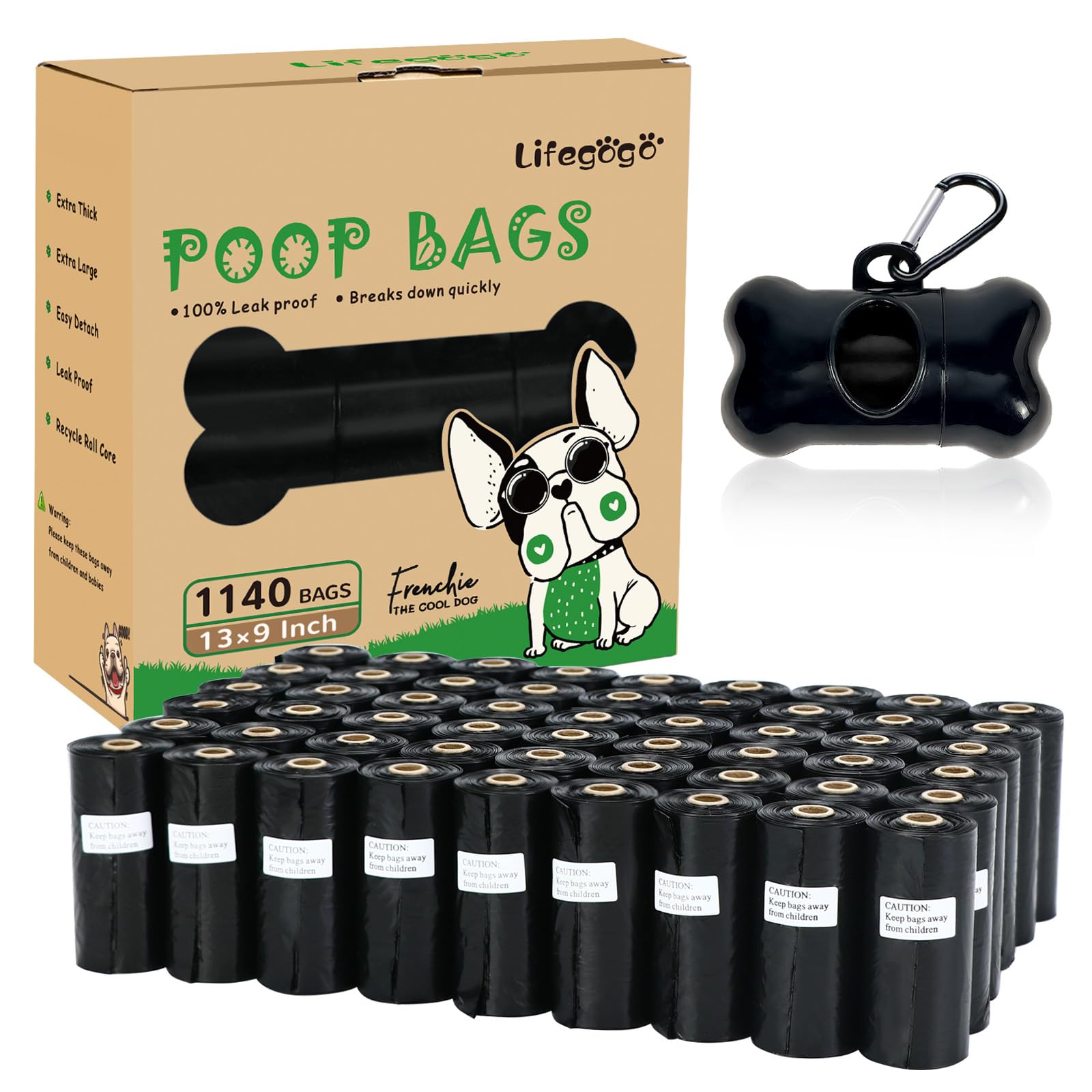 Dog Poop Bag 1140 Counts 57 Rolls, Unscented Doggy Poop Bags, Leak-Proof Dog Bags For Poop, Dog Waste Bags With Dispenser (13 X 9 Inches)