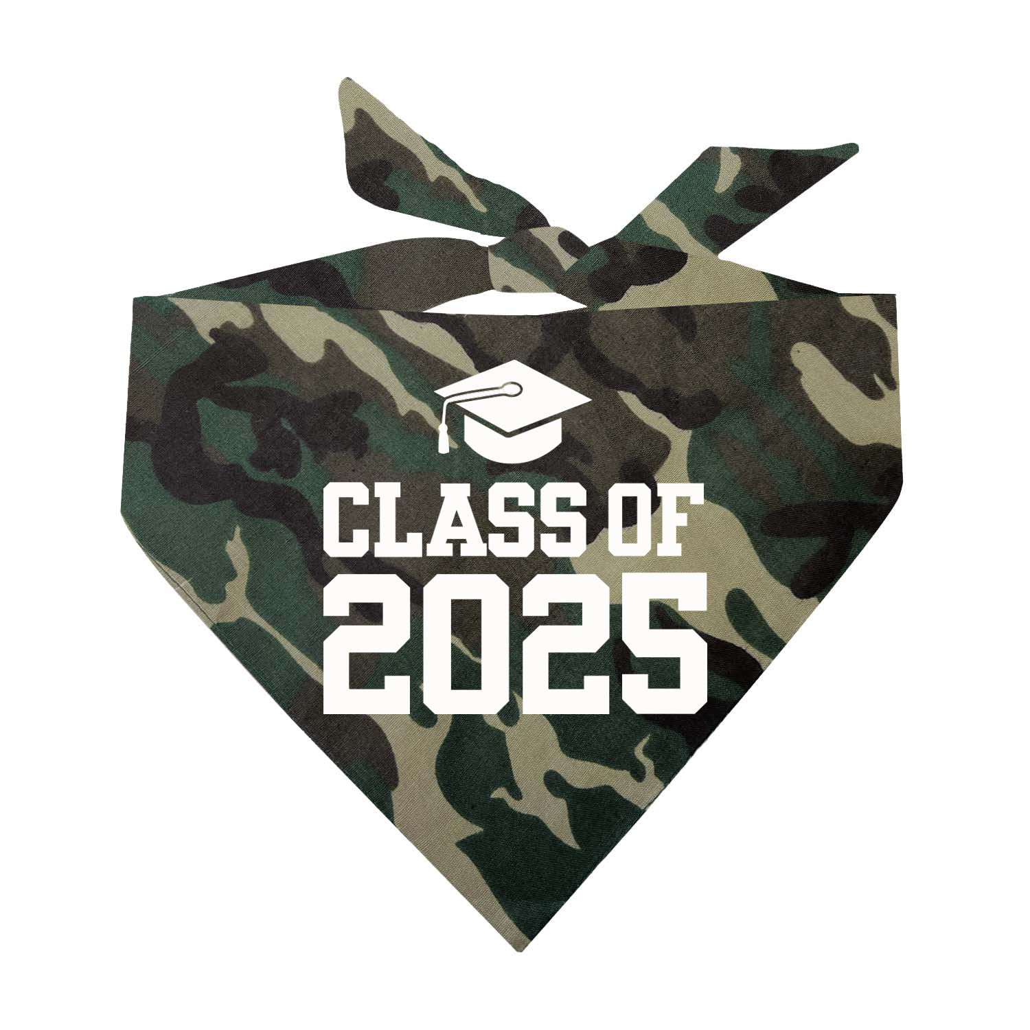 Class Of 2025 Dog Bandana | 100% Cotton Triangle | School Graduation Ceremony Party | Mom Dad Graduating Prop | 644 Camo, One Si