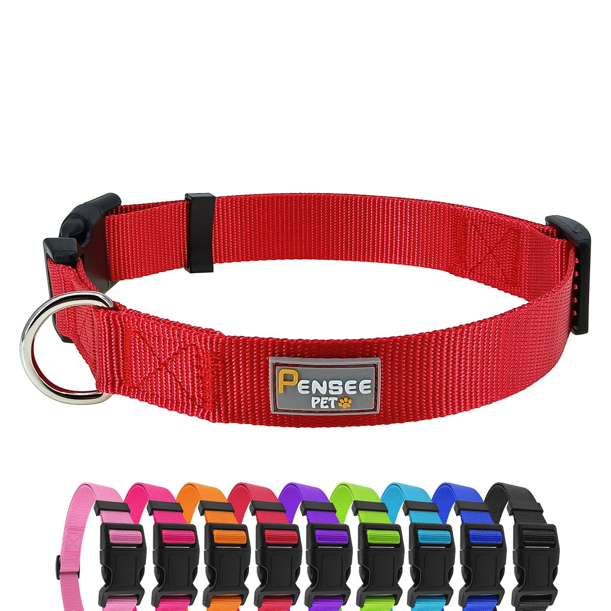Penseepet Red Dog Collar Basic Adjustable Dog Collars For Puppy Small Medium Large Dogs Girls With Breathable Quick Release Nylo