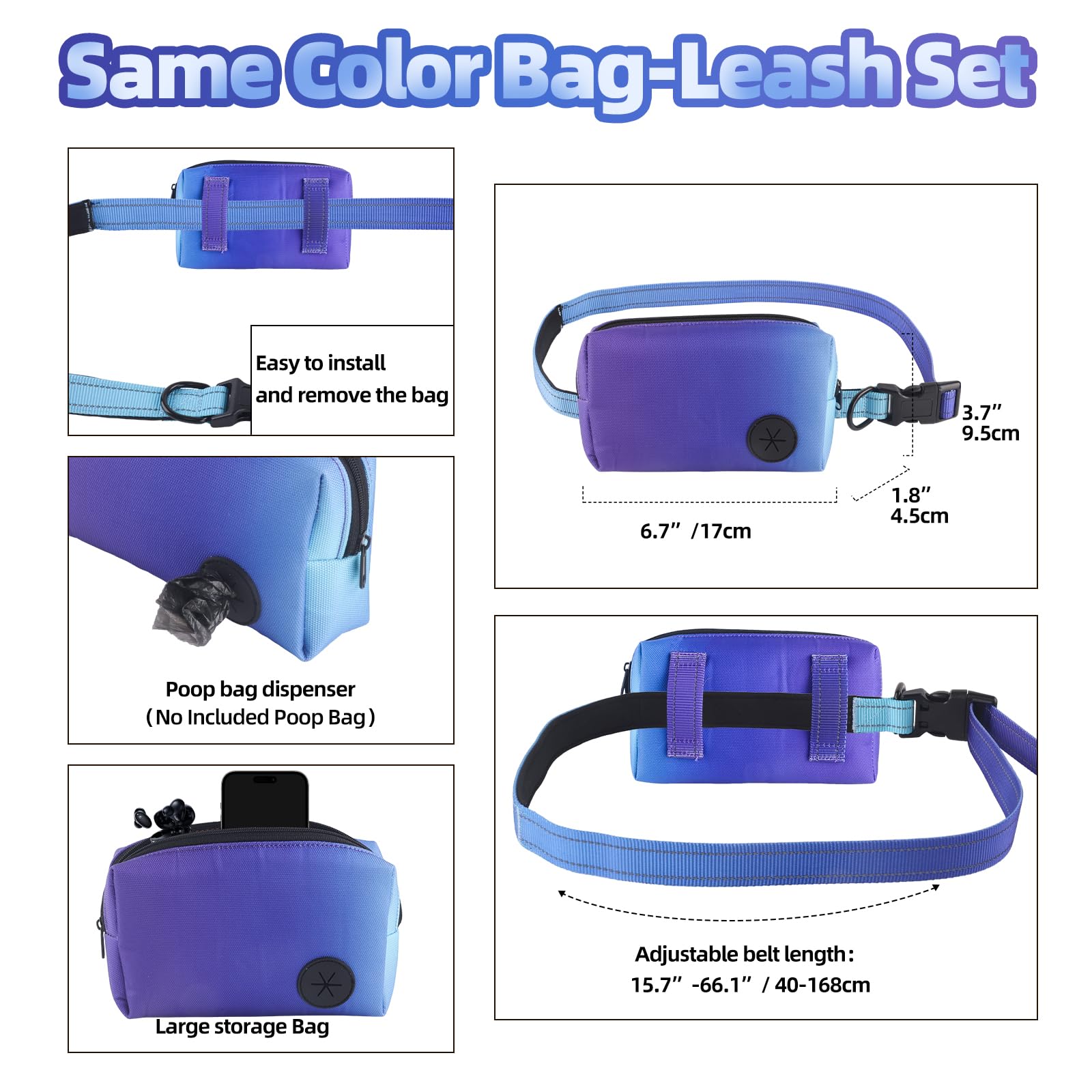 Roses&Poetry Hands Free Dog Leash With Zipper Pouch, 6-9Ft Bungee Waist Leash For Medium Large Dogs Walking, Running Lead With D