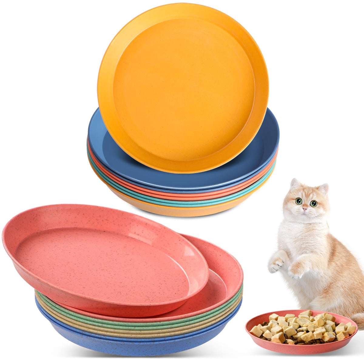 Hmdzmr 16 Pieces Cat Food Bowl Set, 6 Inch Whisker Fatigue Free Cat Bowls,Small Flat Cat Dish, Shallow Pet Feeding Dish Or Plate