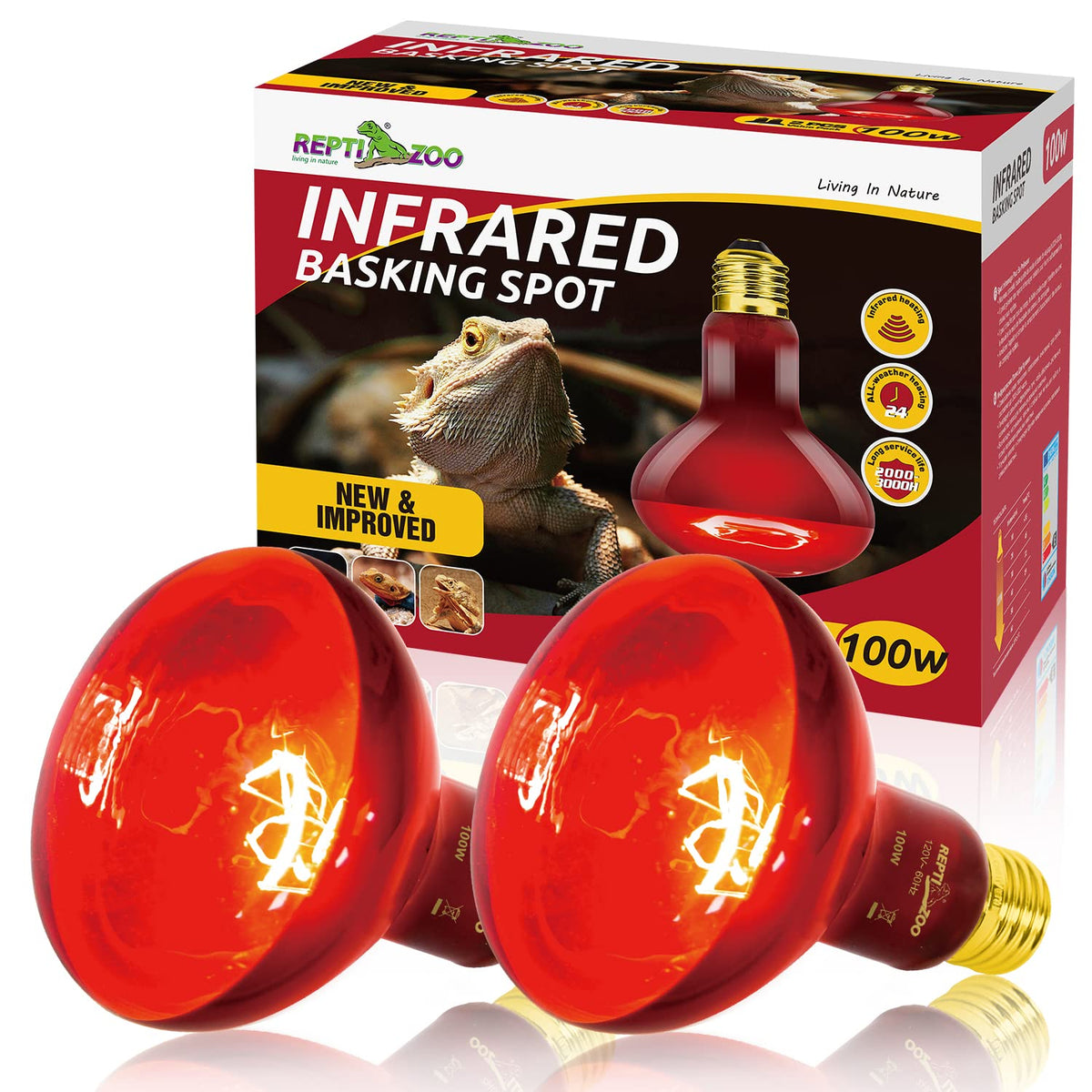 Repti Zoo 2 Pack Infrared Heat Lamp, 100W Reptile Heat Emitter Infrared Basking Spot Light, Red Heat Lamp For Chickens Coop Reptile Pets Brooder Use