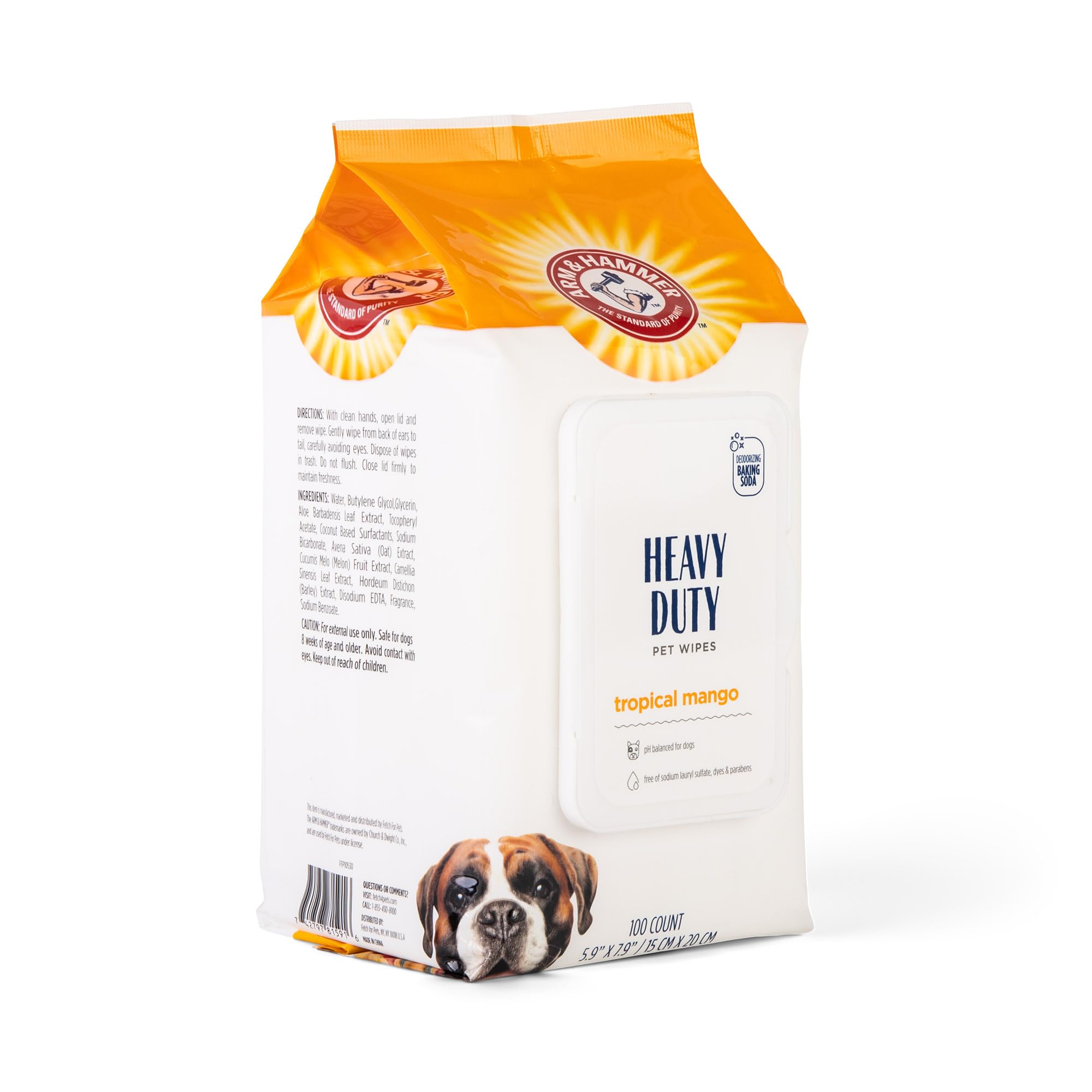 Arm & Hammer For Pets Heavy Duty Multipurpose Pet Bath Wipes | Dog Wipes Remove Odor & Refreshes Skin | Mango Scent, Dog Grooming Wipes For Pets (Pack Of 12,1200 Count Total)